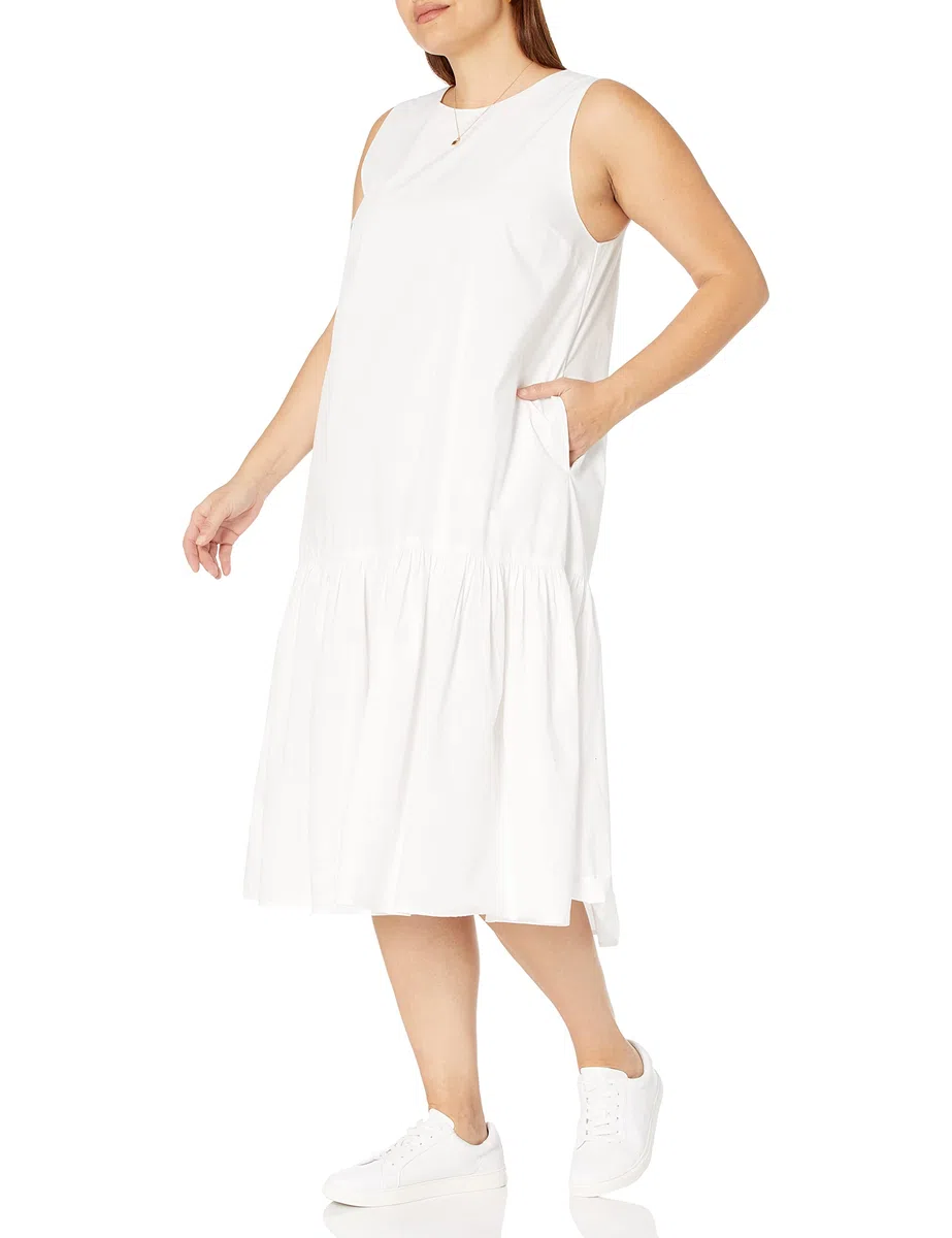 Marca Amazon - Ilana Maxivestido de Popelín Suelto sin Mangas de Bajo Ancho por The Drop