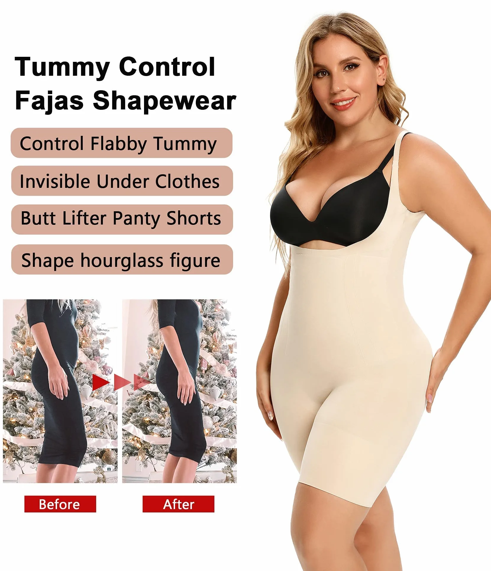 SHAPERX Bodies Moldeador Mujer Shapewear Control de Abdomen Bodysuit Body Shaper Reductor Invisible Posparto