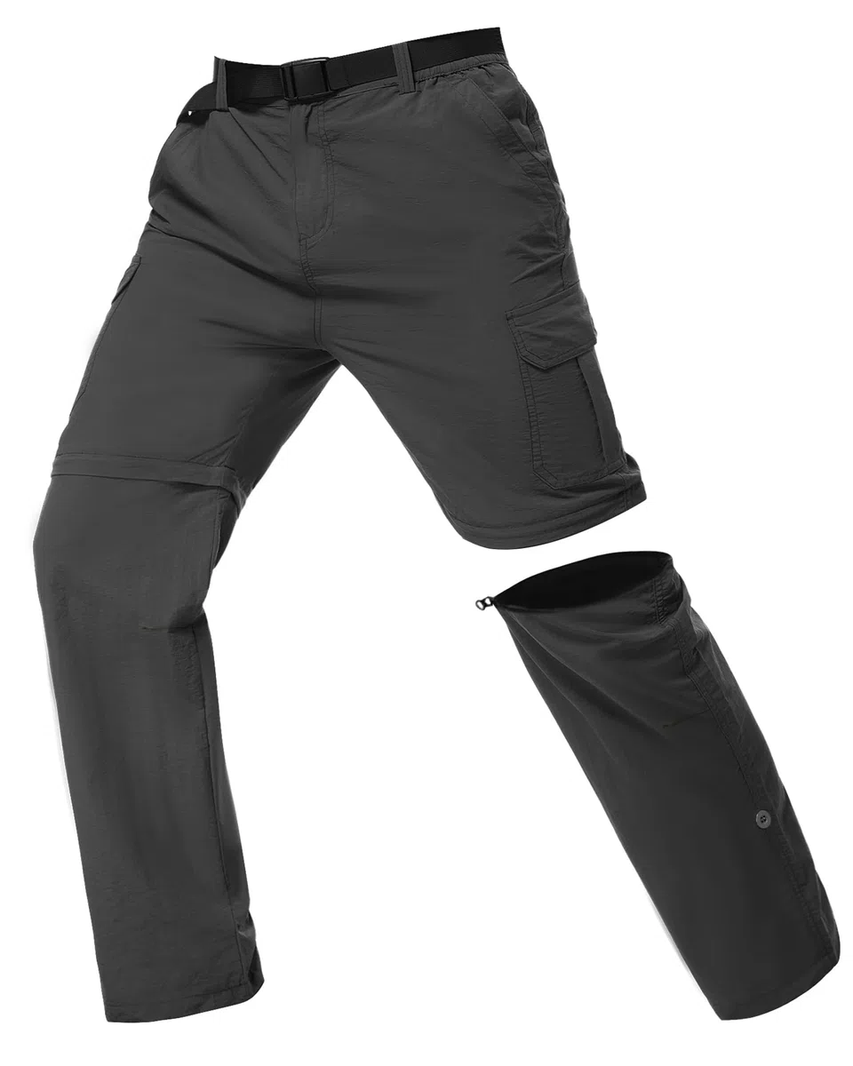Pantalones de Senderismo Hombres Cremallera Desmontable Pants de Trekking, Secado Rápido al Aire Libre Pants Funcionales Trabajo Pantalones de Verano con Cinturón