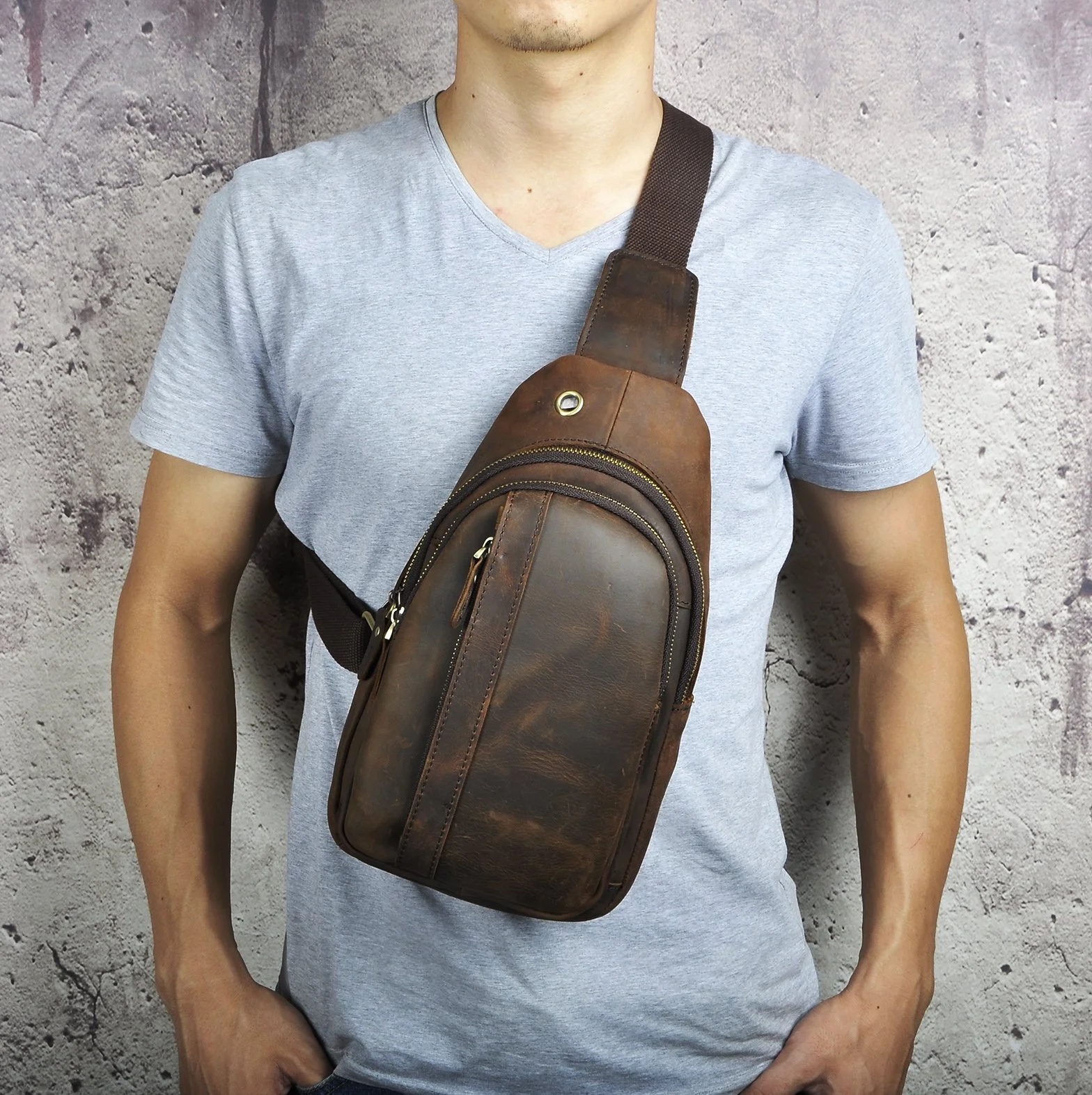 Le'aokuu Hombres Cuero Genuino vendimia Bolsos cruzados bolsa de tableta/paraguas/té bolsa mochila correa para el hombro cruz cuerpo y bolsa de mensajero y bolsa de pecho