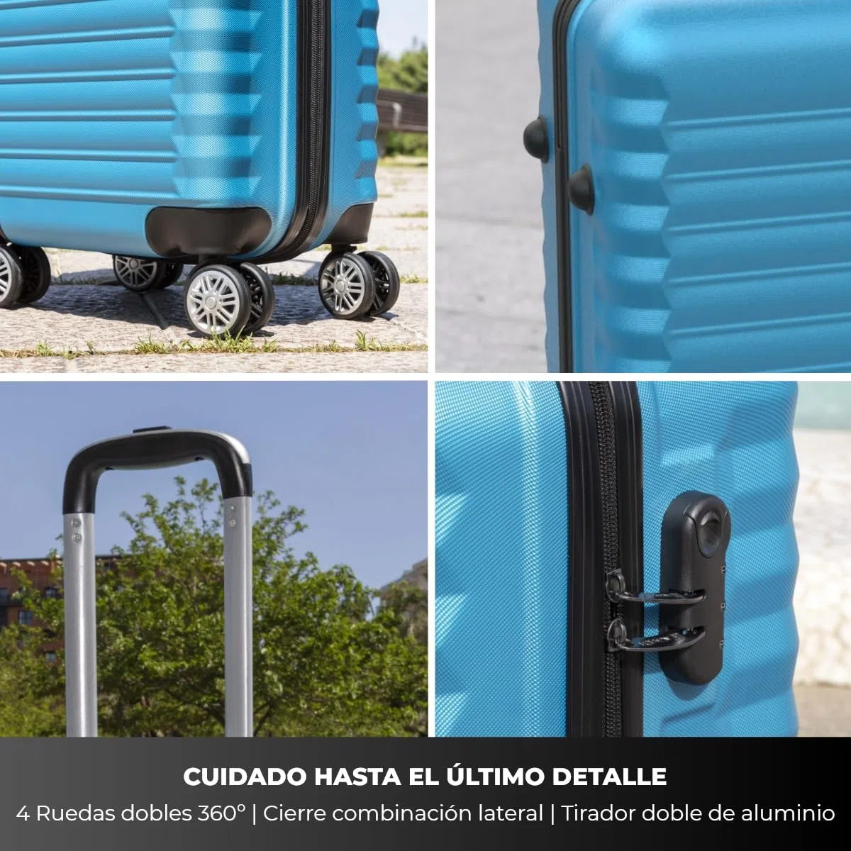 NUMADA-Juego de Maletas Rígidas 2pzs. Maleta Mediana 63cm y Neceser. Set de Maletas de Viaje ABS Eco Friendly, 4 Ruedas Dobles, Resistentes, Ligeras y Seguras (Azul Eléctrico)