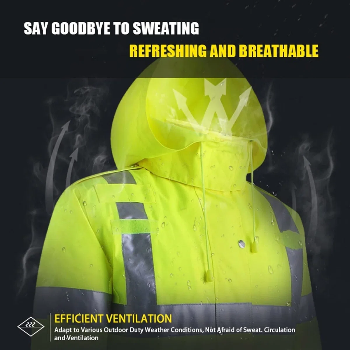 QIULAO Chaqueta Bomber Reflectante De Alta Visibilidad, Chubasquero Impermeable for Hombres Ropa De Trabajo De Seguridad, Calor Acolchado, Forro Y Capucha Extraíbles, Chaqueta De Advertencia Amarilla