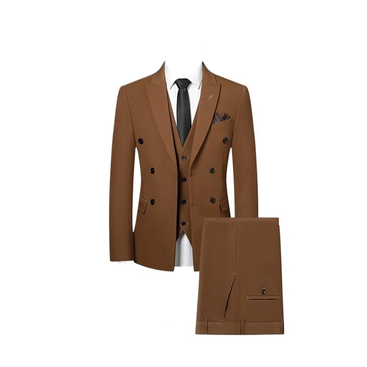 Traje de Padrino Conjunto Informal de Tres Piezas for Novio, Elegante y, Doble Botonadura (Traje + Chaleco + pantalón) para Fiestas(Coffee,Asian M is EUR XS)