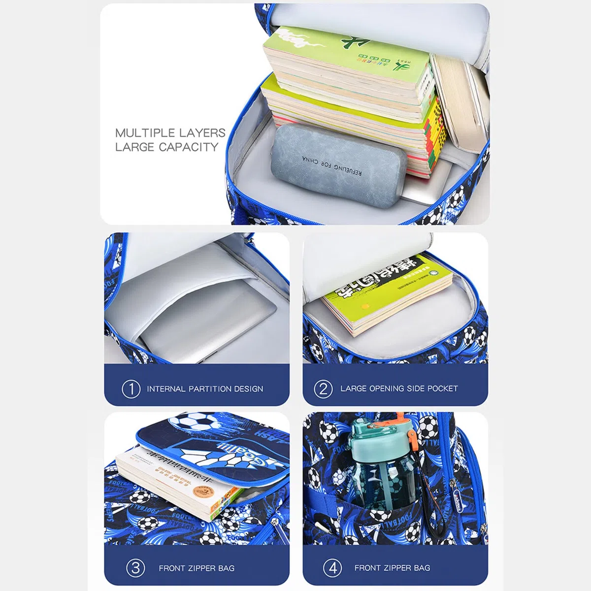 Genérico Mochila Escolar Gran Capacidad, Set de 3 Piezas Ligero con Fiambrera y Estuche – Mochila de Tela Oxford para Niños, Cabe Consola de Juegos y Útiles Escolares, Regreso a Clases (C)