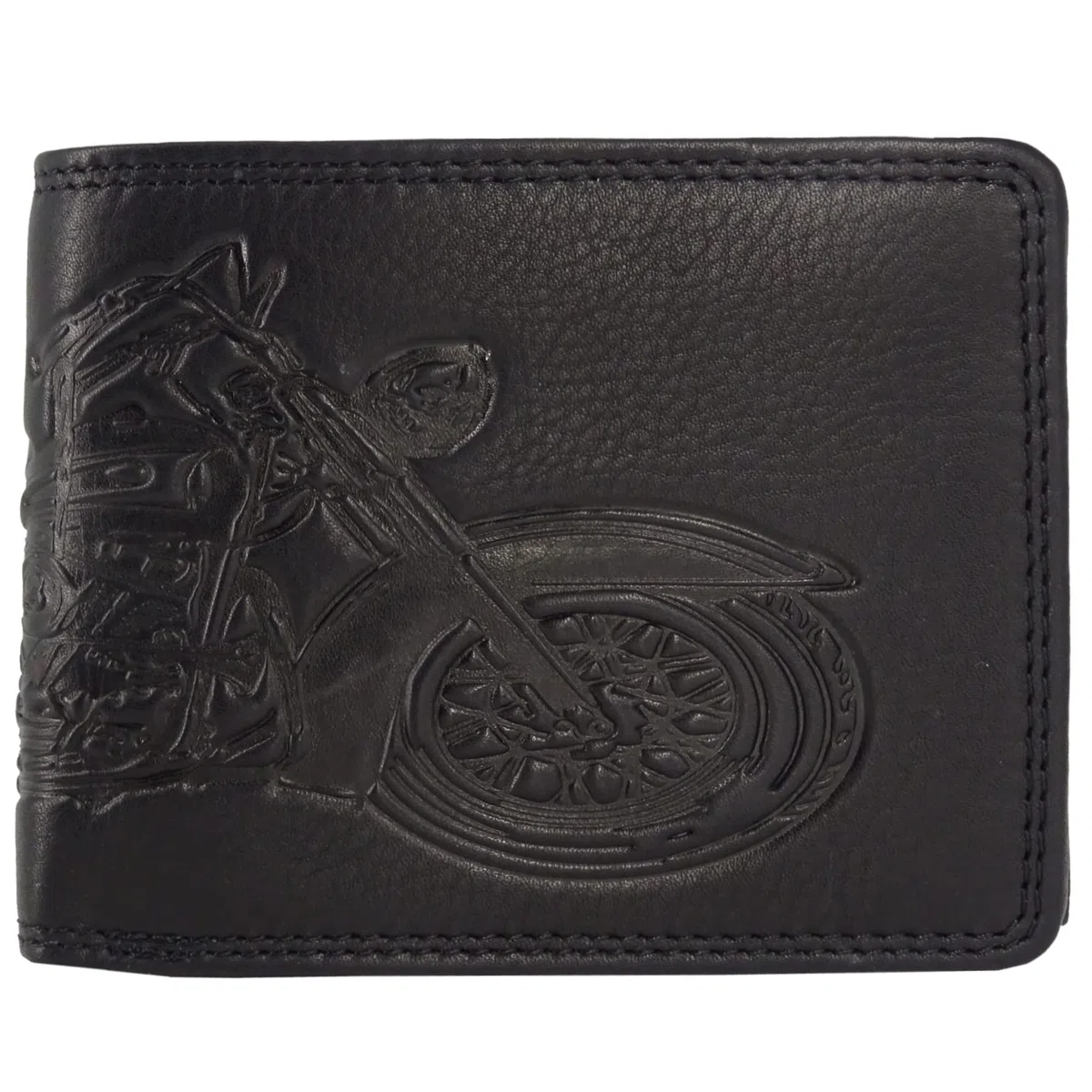 Cartera de piel para hombre y hombre, con protección RFID, con compartimento para monedas y relieve, monedero de piel auténtica (marrón vertical, moto, Harley Davidson), Negro , Querformat