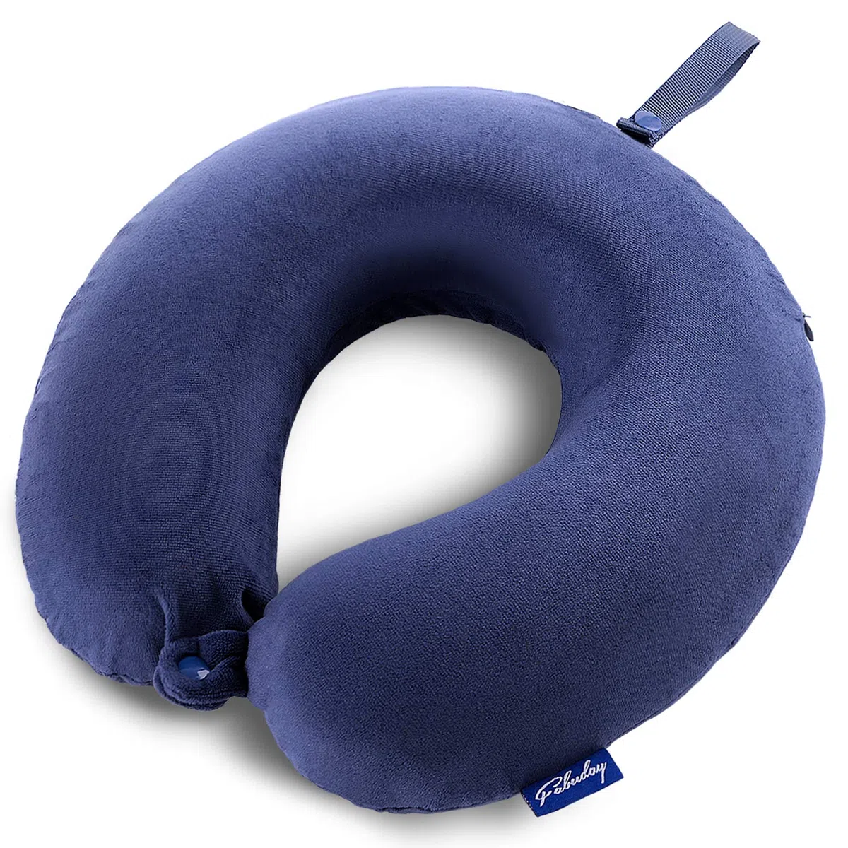Almohada de viaje de espuma viscoelástica para la cabeza y el cuello, para avión, coche, oficina, con correa de ajuste a presión, suave y lavable, color azul