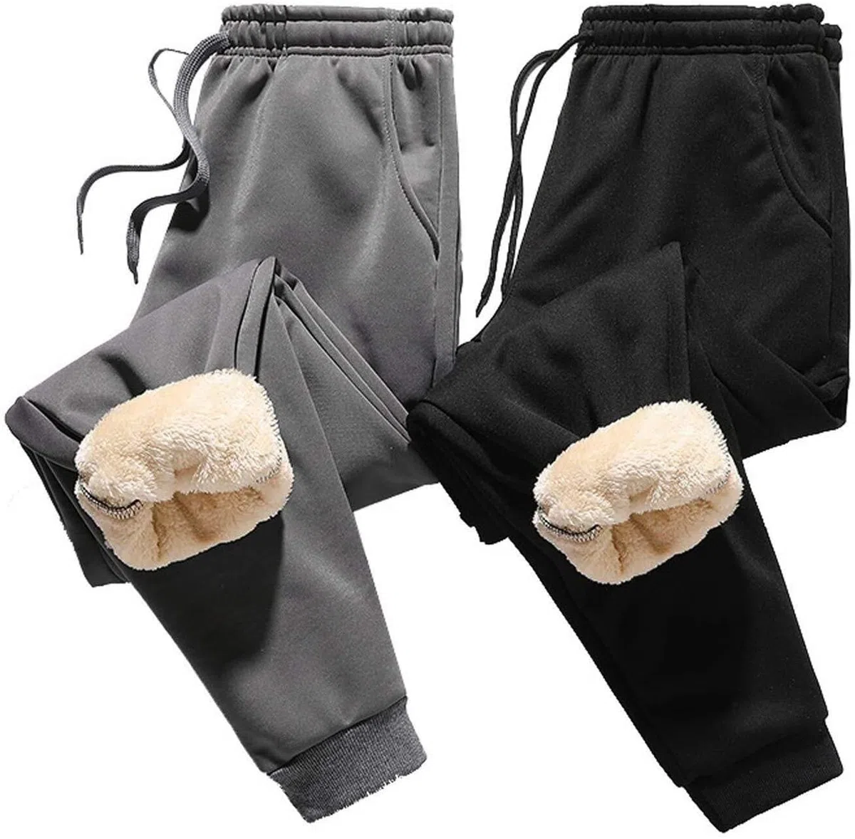 Pantalones deportivos de forro polar para hombre, pantalones deportivos con puños, pantalones de invierno, cálidos, casuales, pantalones deportivos, cintura elástica, pantalones de chándal con