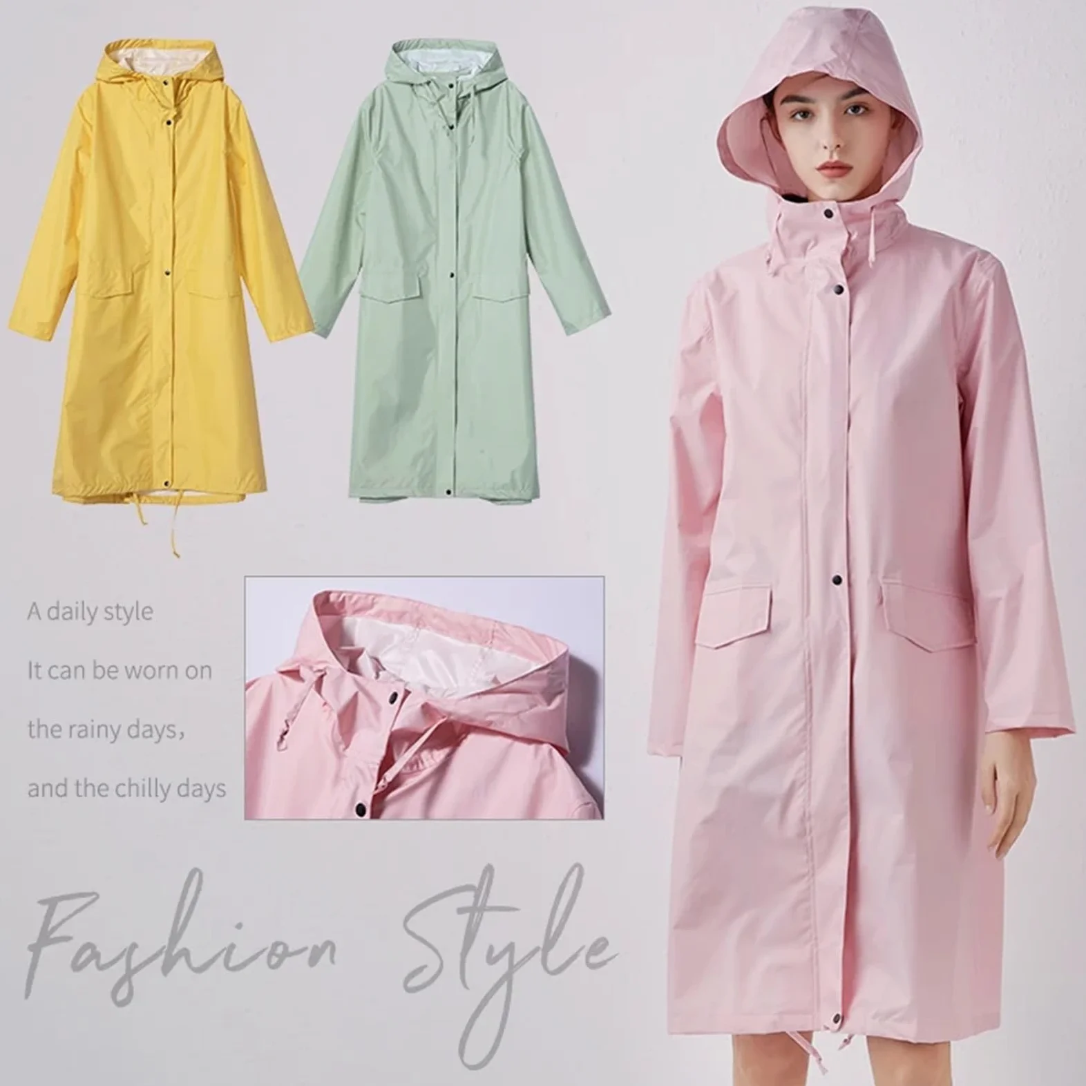 Poncho impermeable Poncho impermeable for mujer, elegante, color amarillo liso, con capucha y bolsillos Para acampar