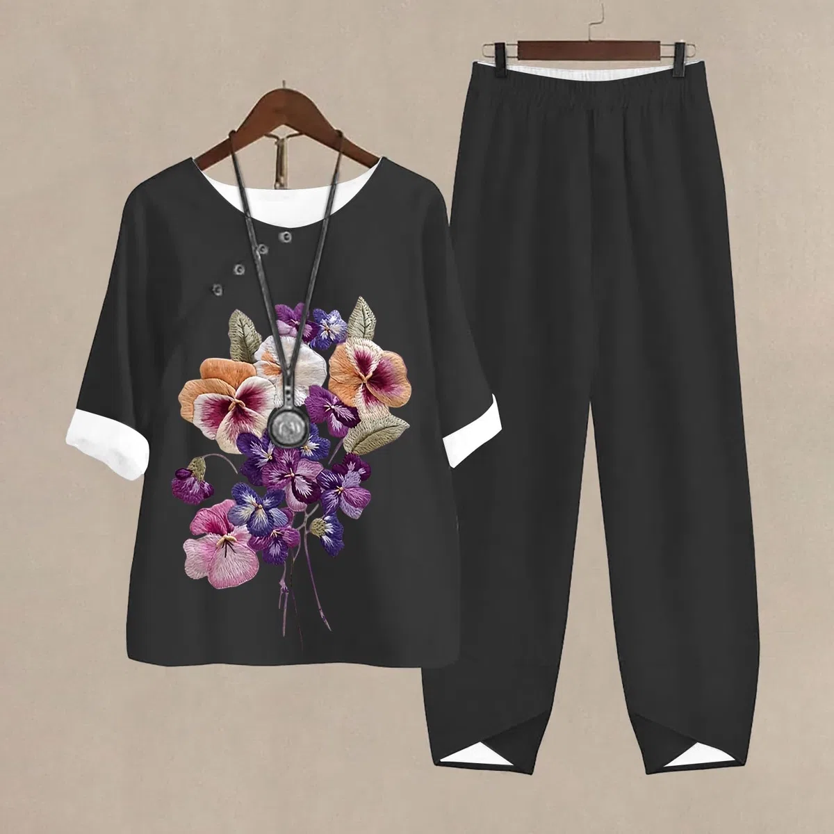 Conjunto Mujer Verano 2 Piezas Moda raje de Primavera Ligero Chndal Blusa Pantalones Ropa Playa Vacaciones Deportivo Casa Trabajoconjunto Chandal mujerElegante y verstil