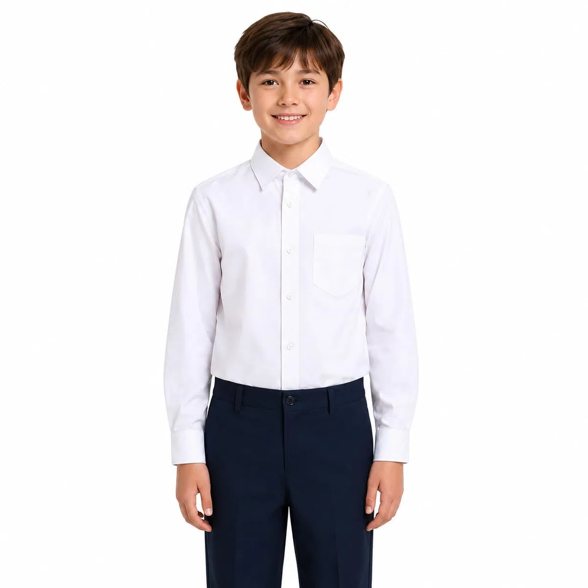 Bienzoe - Camisa Oxford de manga larga con botones para niño - Blanco - (10- 11 años)
