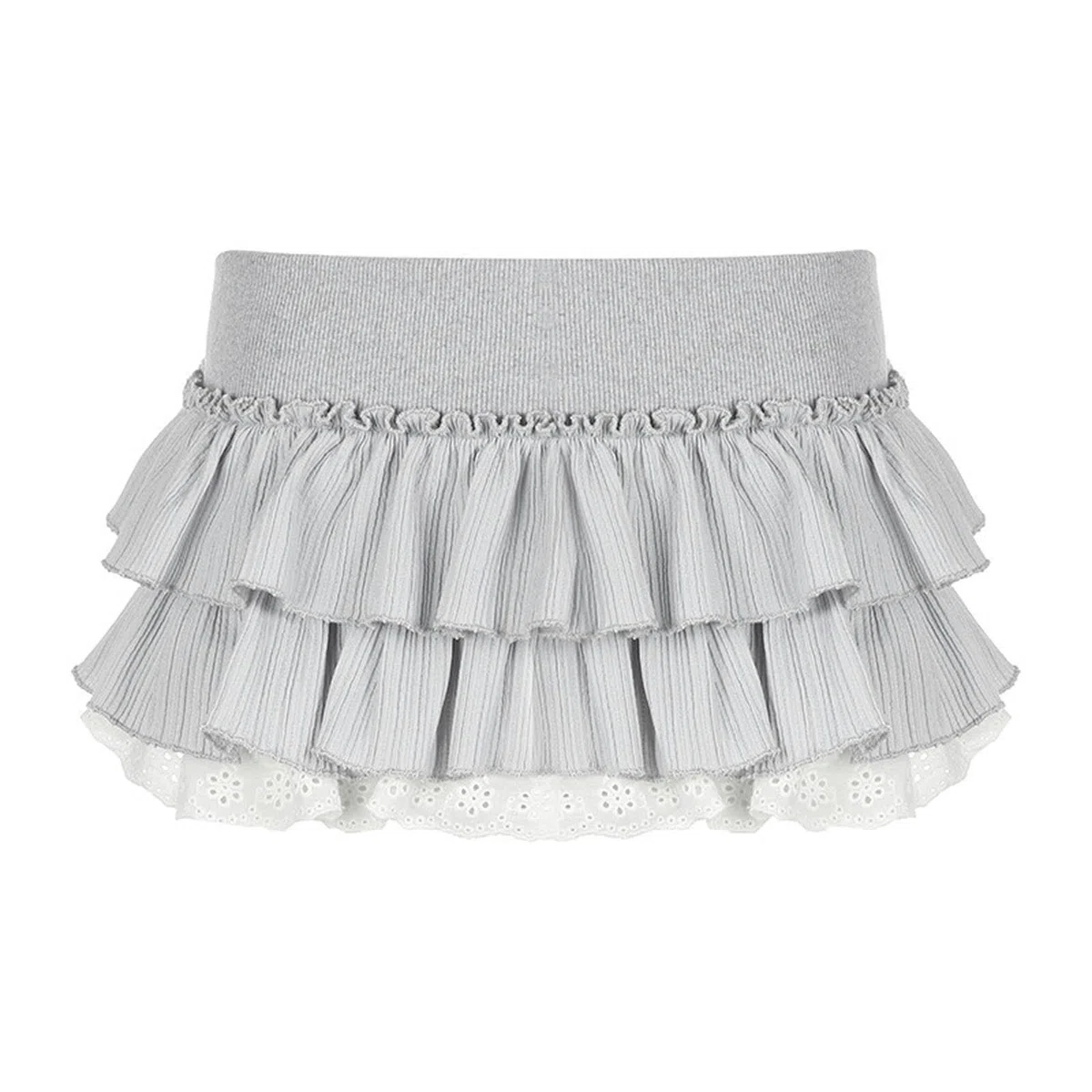 Falda Corta de Cintura Alta con Costuras de Doble Capa de Color contrastante básico Falda de Pastel de Princesa para niña-Gris-L