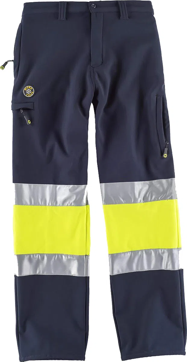 WORKTEAM Pantalón Softshell Alta Visibilidad y Cintas Reflectantes, Alta Capacidad Térmica, Cortavientos y Repelente Agua, Multibolsillos con Cremallera. Unisex