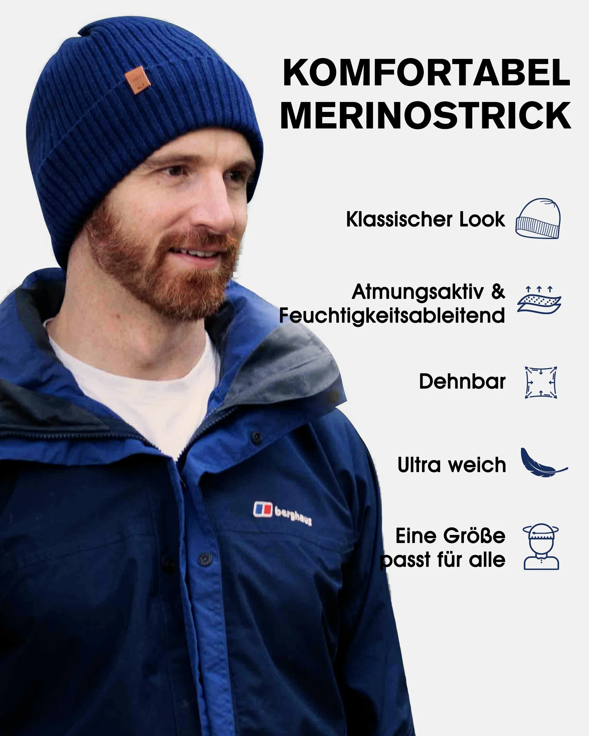 Fancet Gorro de invierno unisex 55% lana merino para caminar, golf, trabajo al aire libre, tejido de 2 capas, suave y elástico, regalos cálidos para hombres y mujeres