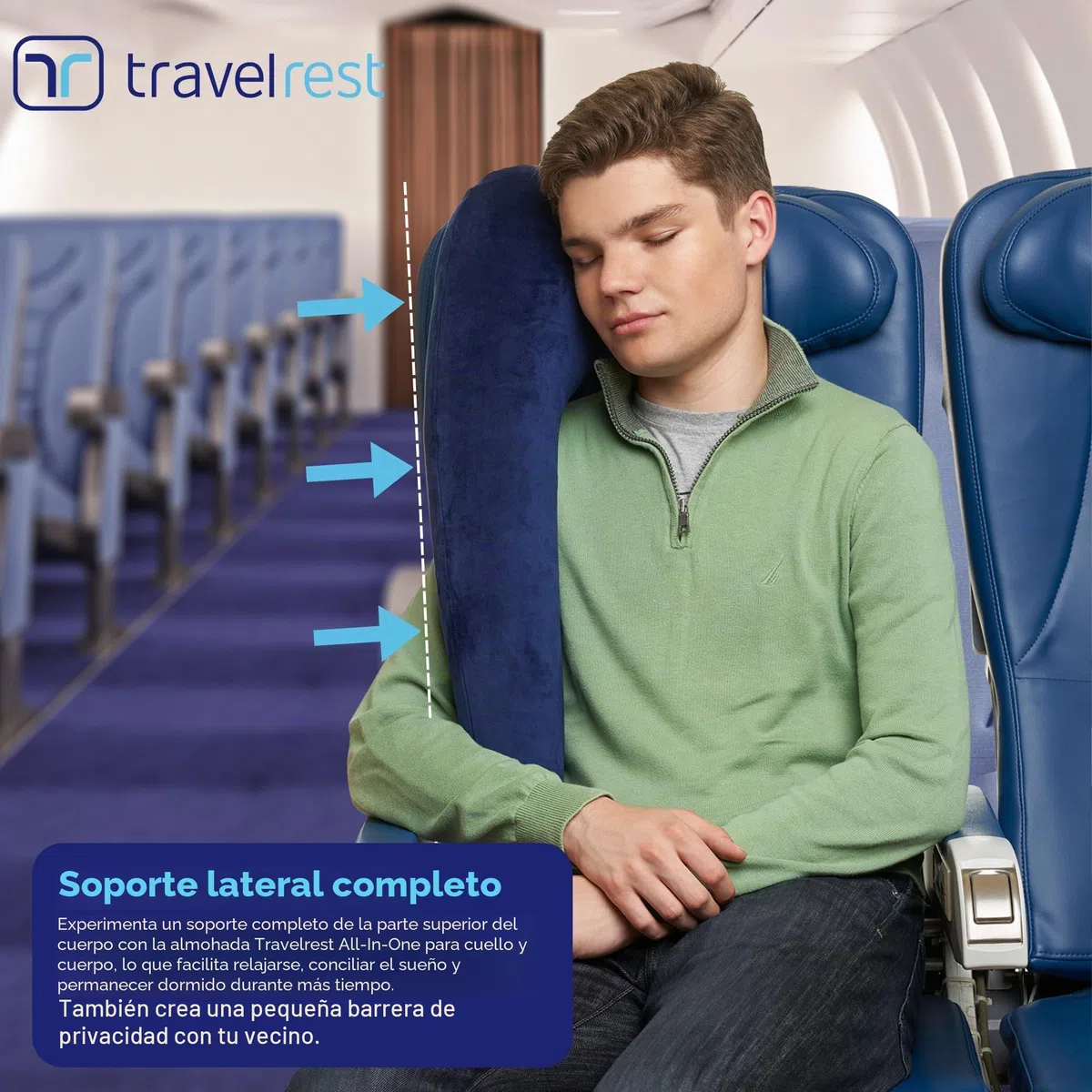 travelrest Todo en Uno Almohada de Viaje de Primera Calidad/Almohada para el Cuello-Funda Lavable de Felpa con Espuma Viscoelástica-Ideal para el Avión, Coche, Tren, Autobús, Silla de Ruedas, Oficina