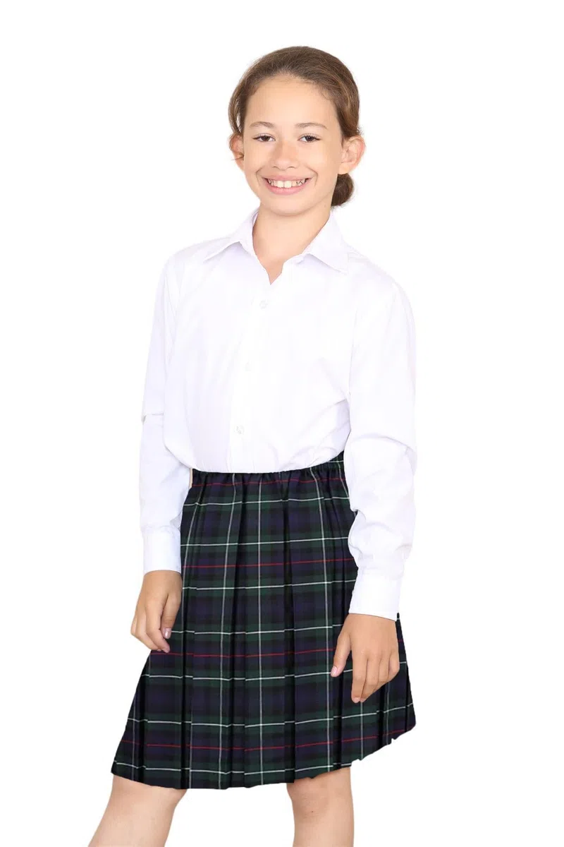 Falda escolar plisada con estampado de tartán y cintura | Falda plisada para niñas, cintura elástica, longitud hasta la rodilla, tela de poliéster suave, falda de tartán para niñas de