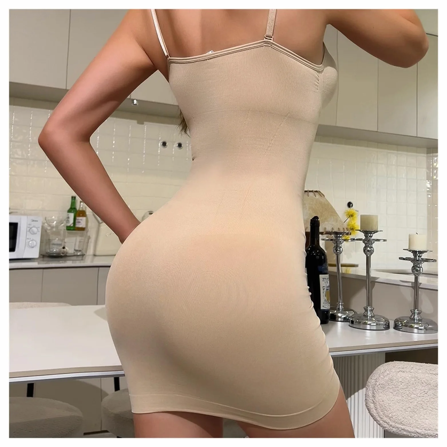 Vestido Moldeador Faja Moldeadora con Escote en V for Mujer, Prenda Interior Ajustada, Levanta glúteos, Control de Abdomen, sin Costuras, compresión Abdominal.(Pink,S)