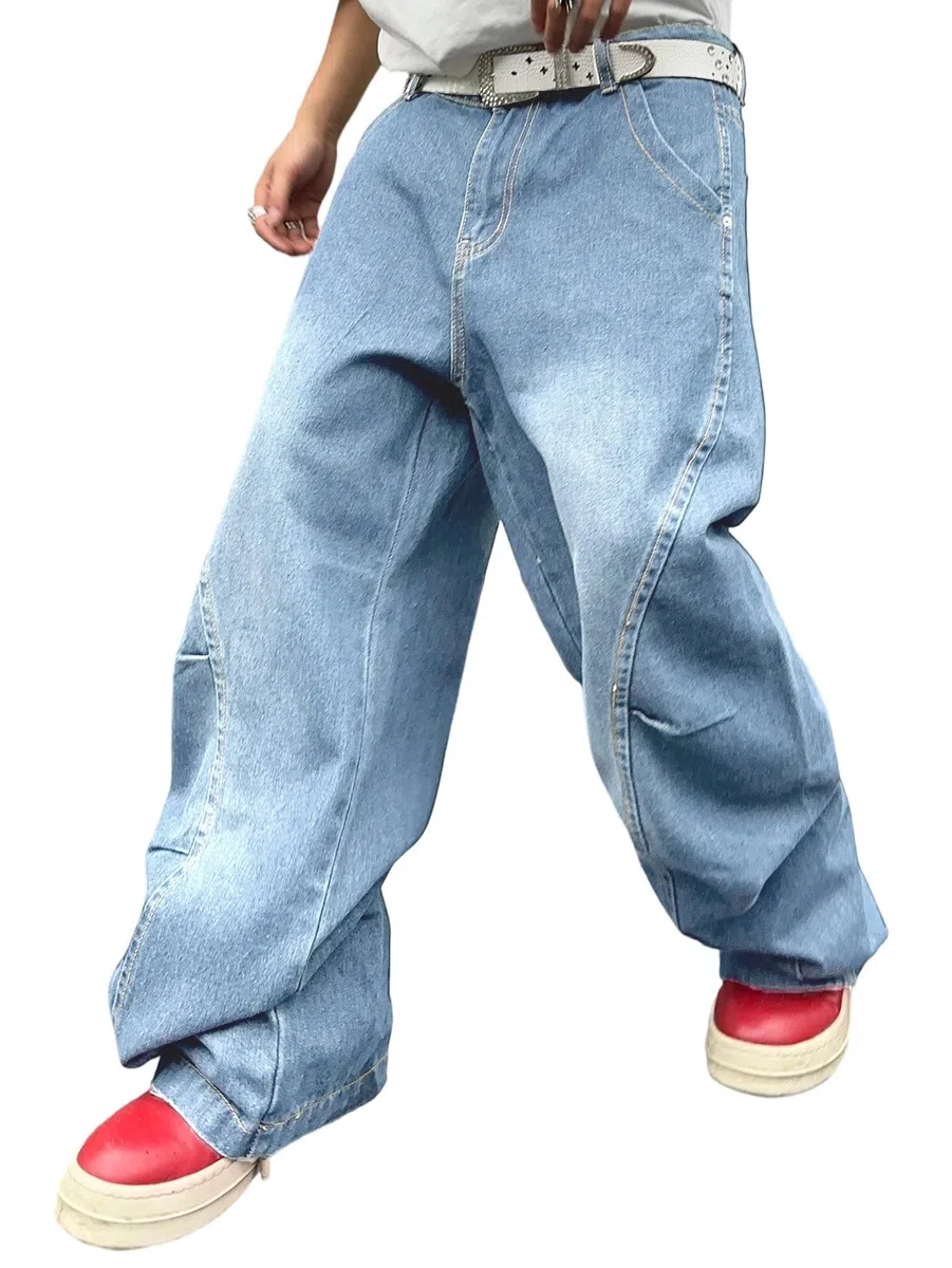 Jeans Baggy para Hombre con Costuras Irregulares – Pantalones de Denim de Pierna Ancha Y2K Hip Hop Moda Casual