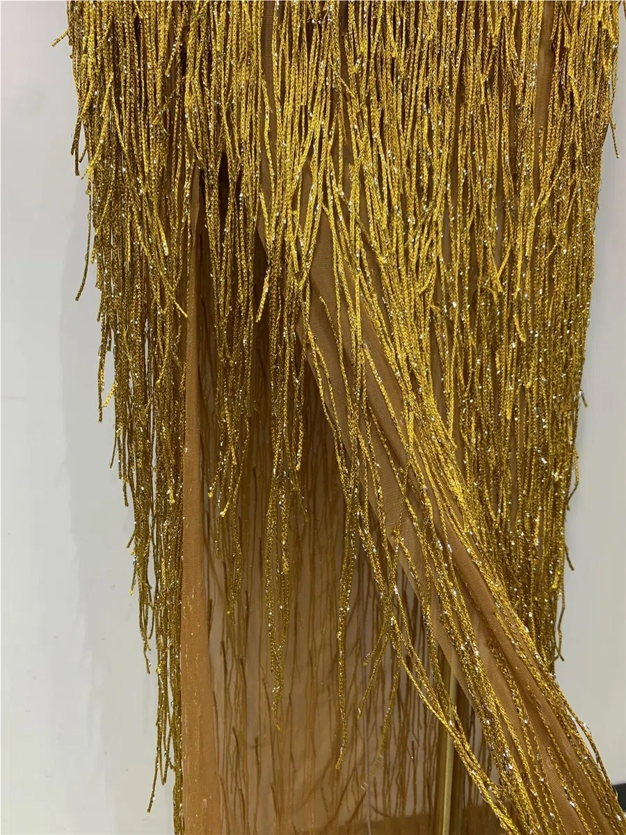 Vestido Sexy dorado con borlas de cristales brillantes for mujer, vestido elegante for graduación, fiesta noche, club nocturno, vestidos for sesión fotos cumpleaños para Bailes y Fiestas