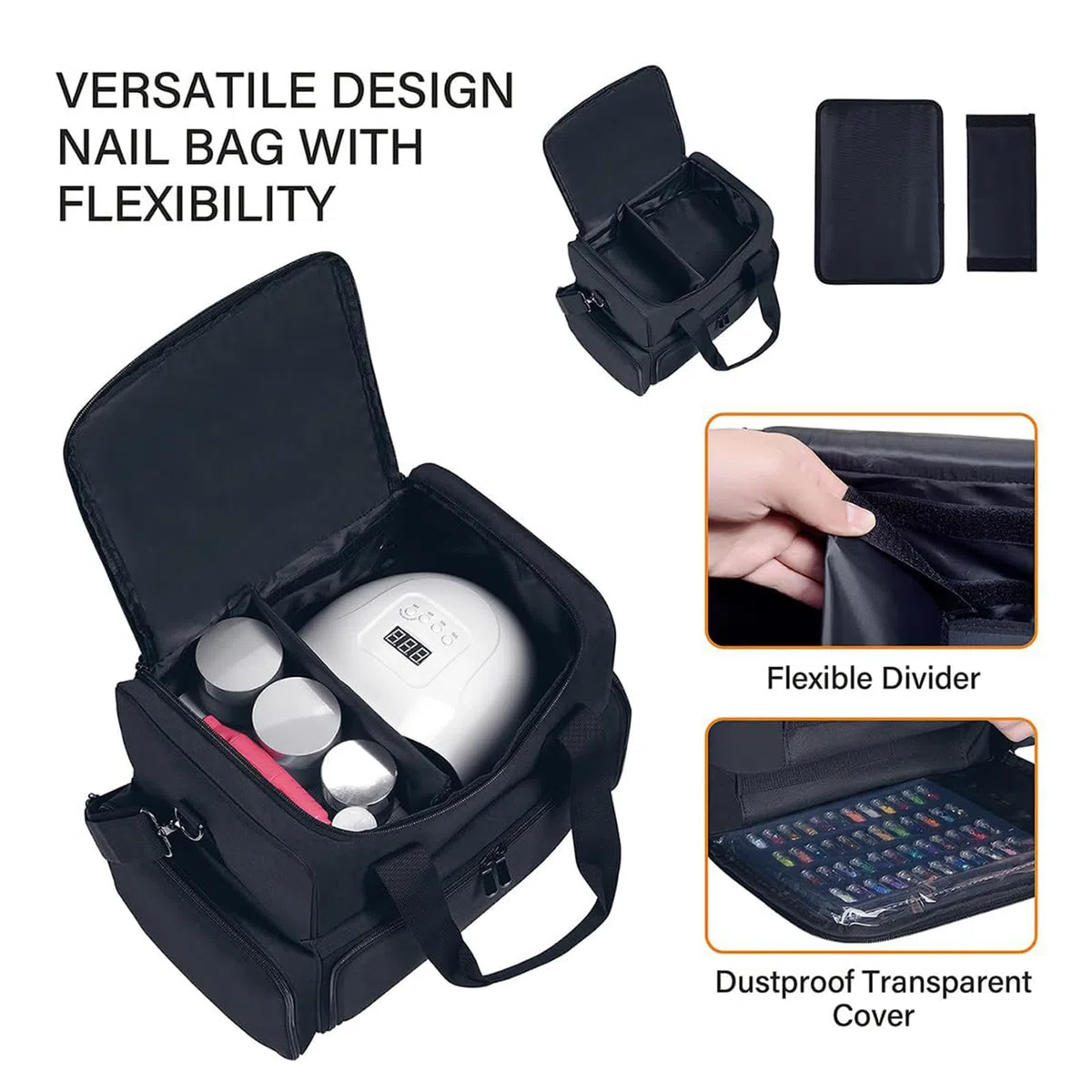 Bolsas de uñas para accesorios de uñas, organizador de esmalte de uñas, bolsa para | Juego de lámpara de uñas – Estuche de almacenamiento para 70 botellas con soporte y correa para el hombro para viajes