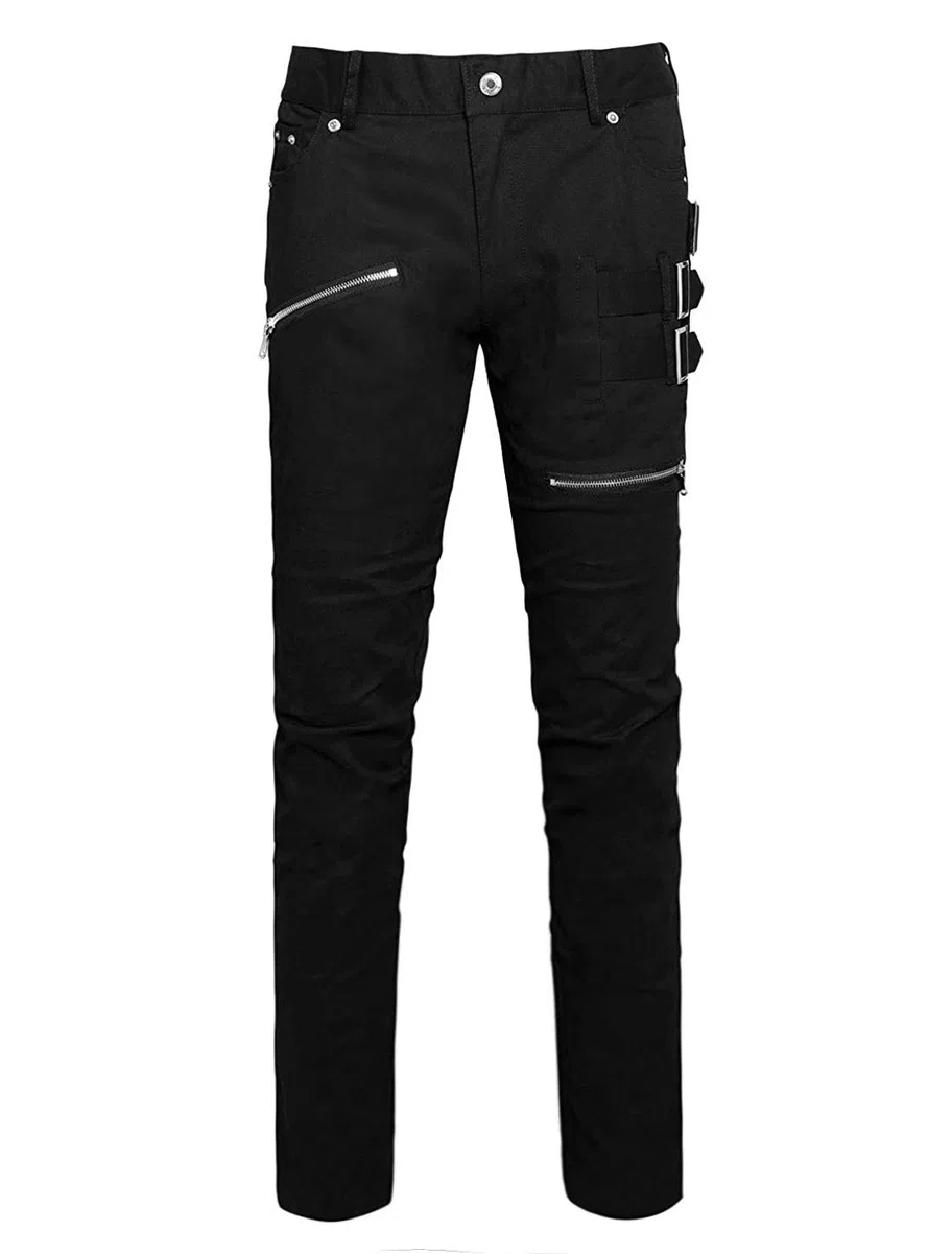 uxcell Pantalónes para Hombres Delgado Plano Cinco Bolsillos Hebillas Cremallera Deco Pantalones Elástico De Algodón