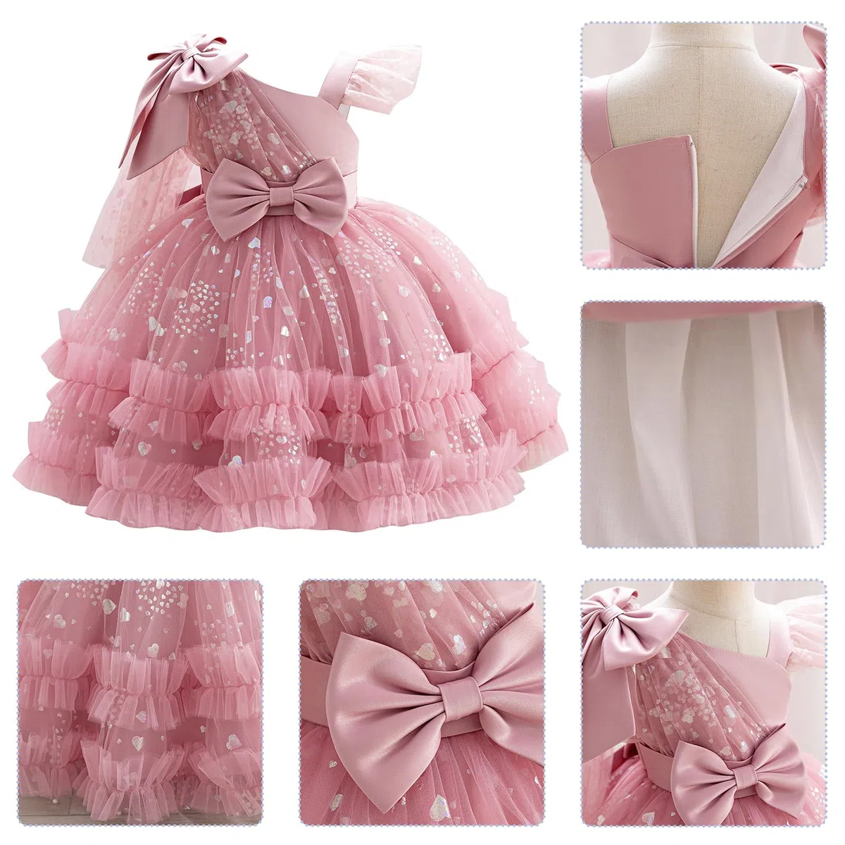 OBEEII Vestido de concurso para niñas pequeñas, vestido de tul con lentejuelas y corazón, vestido de tutú de flores para boda, princesa, fiesta de cumpleaños, vestido de graduación