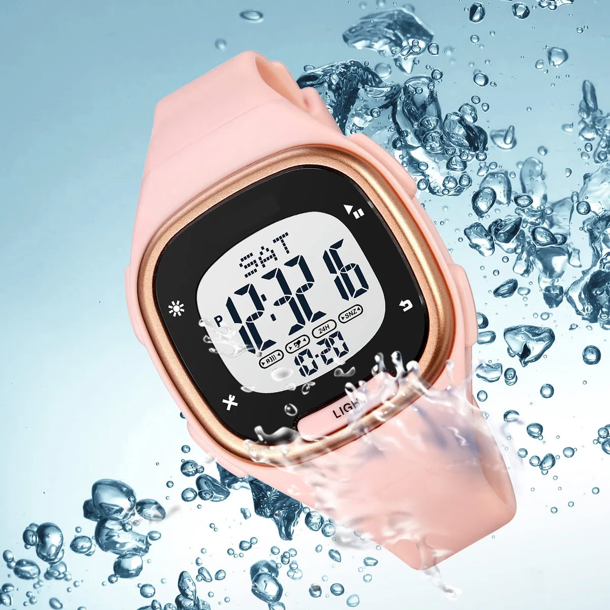 Reloj digital para mujer, reloj deportivo electrónico, 5 ATM, resistente al agua, cronómetro, cronómetro, reloj de cuarzo, para mujeres, niñas, niños, negro, dorado, Rosa., Correa