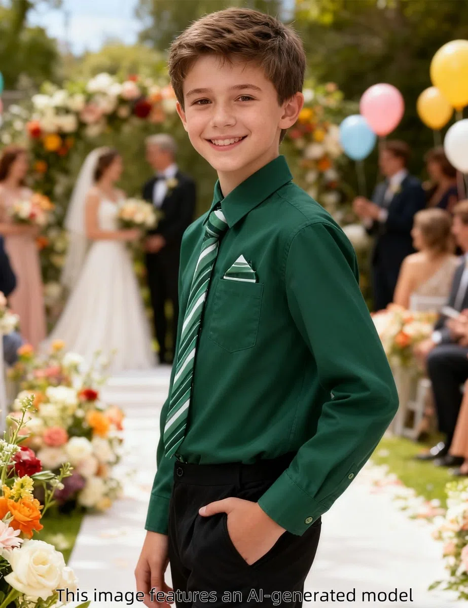 A&J DESIGN Camisa de vestir para niños de manga larga formal uniforme escolar Oxford con botones y corbata y pañuelo | Para todas las estaciones, suave, duradero, versátil, fácil cuidado, corbata preatada, transpirable, ajuste regular