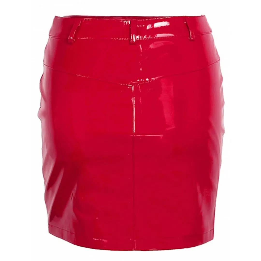 Minifalda corta de cuero para mujer, cintura alta, con cremallera, delgada, acampanada, de poliuretano, para discoteca