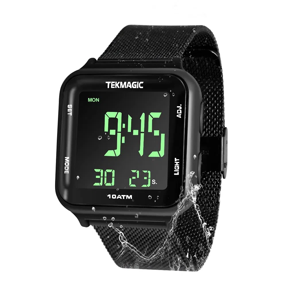 Reloj Natación Sumergible Hombre Impermeable 100 Metros con Banda de Acero Inoxidable, Despertador, Cronometro, Hora Dual, Calendario, Formato de 12 o 24 Horas
