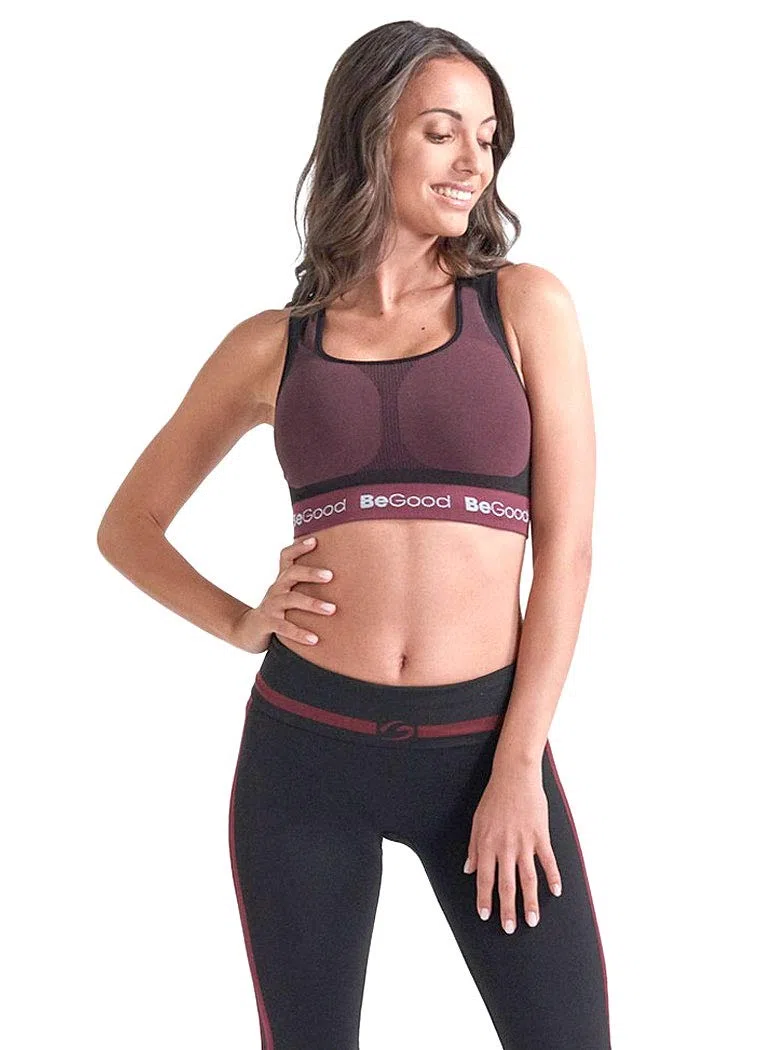 BeGood - Top deportivo reversible burdeos-negro y gris-negro hidratante con doble sujeción
