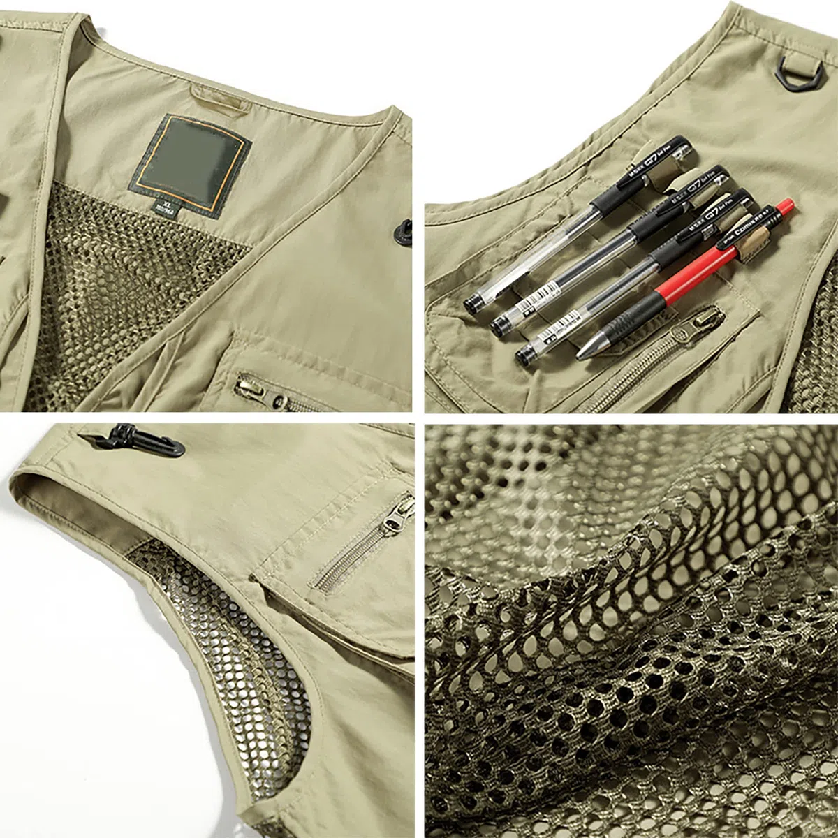 Hombres Chaleco de Pesca Secado Rápido Respirable Chaleco con Multibolsillos para Pesca Fotografía Caza Cámping Viajes(Size:6XL,Color:Rojo)