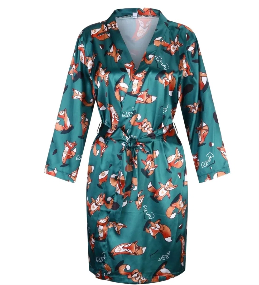 Albornoz Para Viajes Piscina Pijamas De Satén Para Mujer, Camisón Cómodo Con Estampado Floral, Batas Lencería, Albornoz Abierto Frontal Ropa De Dormir