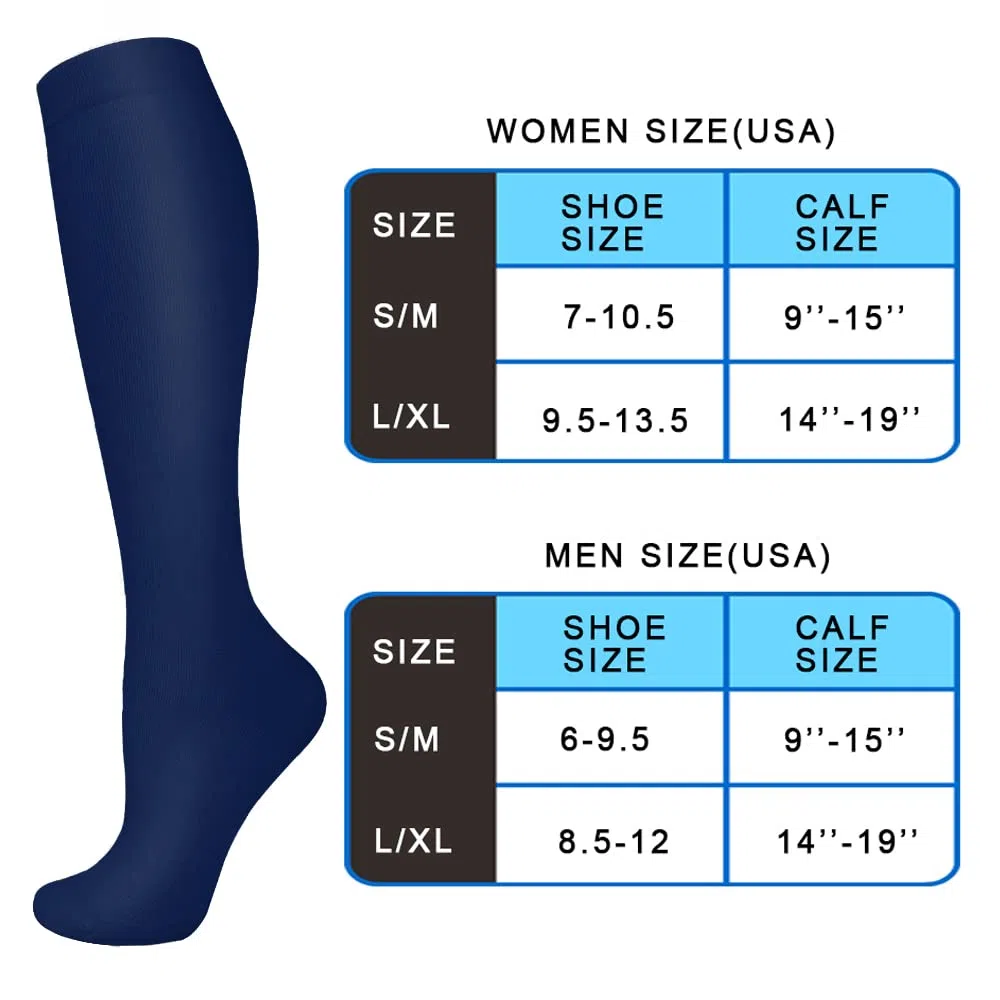Aoliks 6 pares de calcetines de compresión para mujeres y hombres, calcetines de apoyo hasta la rodilla para enfermeras, atletismo, vuelo