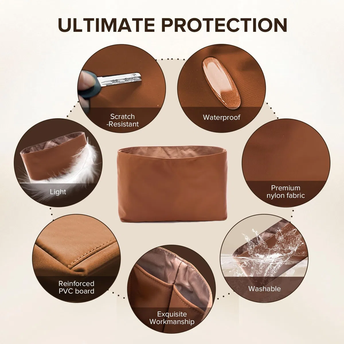 Organizador impermeable para bolso LV On The Go (marrón, grande, GM)