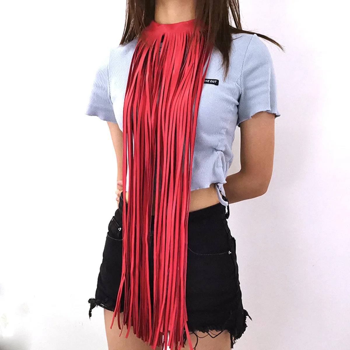 Collar Mujer Colgante Cadena Regalos Necklace Collar Largo con Borlas para Mujer, De Cuero, Estilo Bohemio, Punk, Rojo, Naranja, Amarillo, Azul, Collar con Colgante Negro