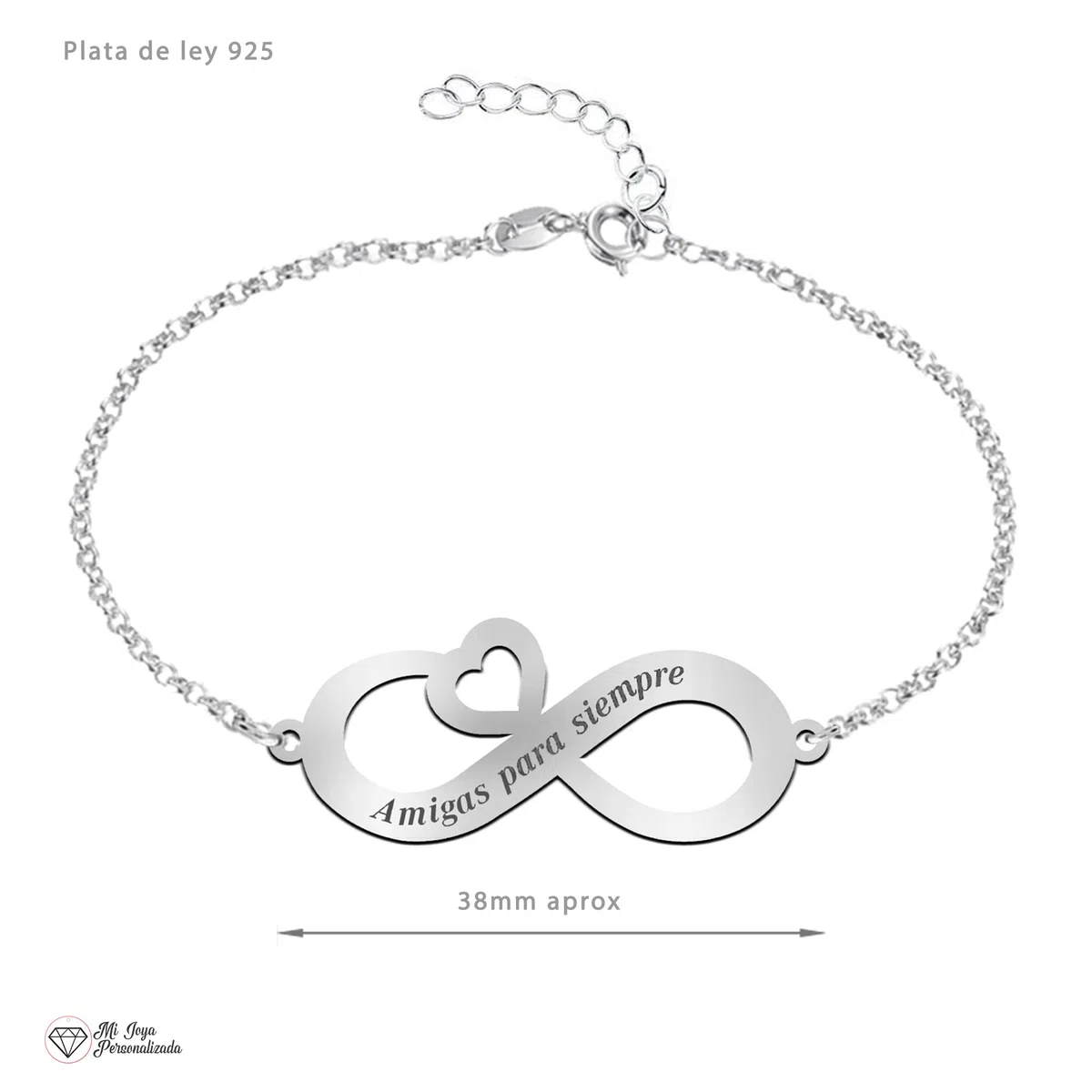 Pulsera Infinito Mujer Plata Personalizada con Nombres, Hasta 4 - Regalo original para novia, madre o abuela (Infinito Mensaje)