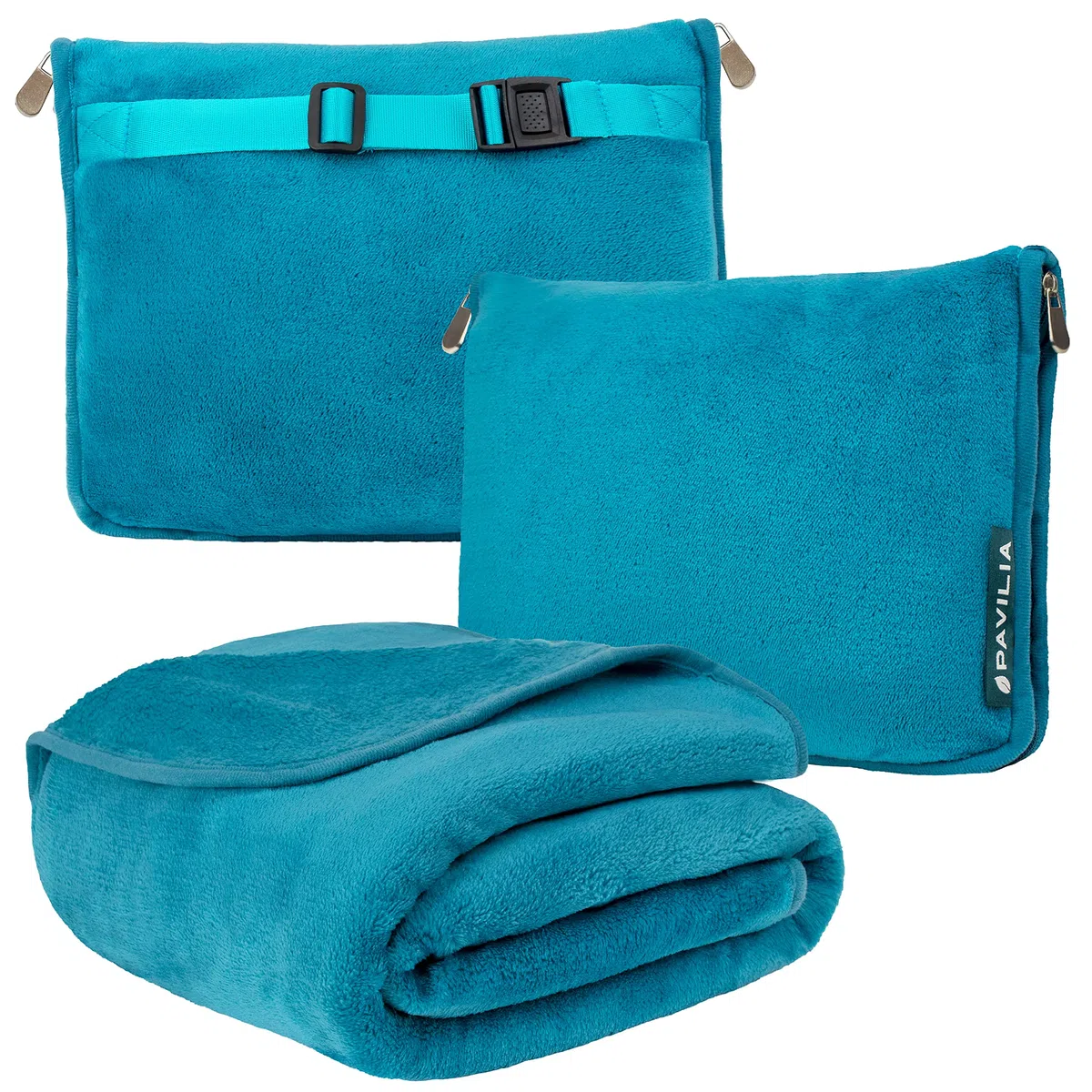 PAVILIA Almohada de Viaje, Suave Manta de avión 2 en 1, Manta de avión compacta, Plegable, Almohada de Coche Esencial para Vuelo, Accesorios de Regalo para viajeros, Correa de Mochila de Equipaje, 60