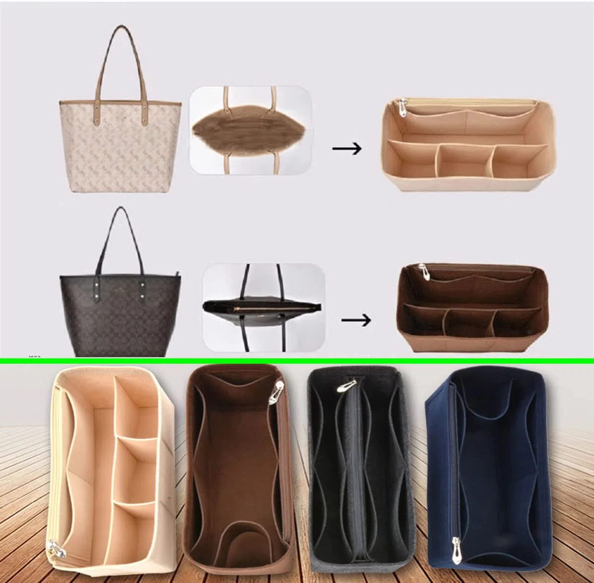 Lckaey Organizador de bolso para bolsa de entrenador, organizador de mano pequeña, grande, 1082 gris, tirador lateral L