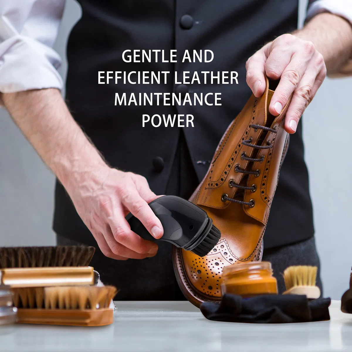 Cepillo eléctrico limpiador de zapatos, cepillo eléctrico para pulir zapatos, limpiador de polvo, kit de cuidado para zapatos de cuero