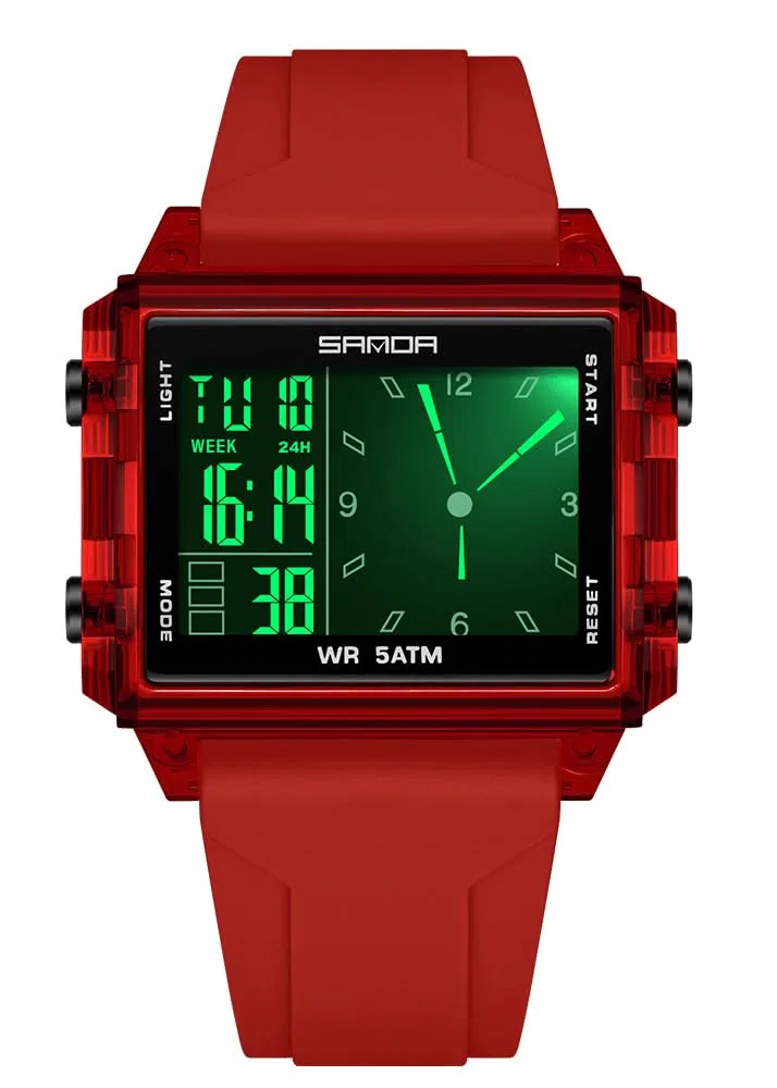 FANMIS Relojes digitales para hombres y mujeres, impermeables, unisex, reloj deportivo digital, cronómetro, alarma de cuenta regresiva, correa de silicona analógica, reloj de pulsera transparente