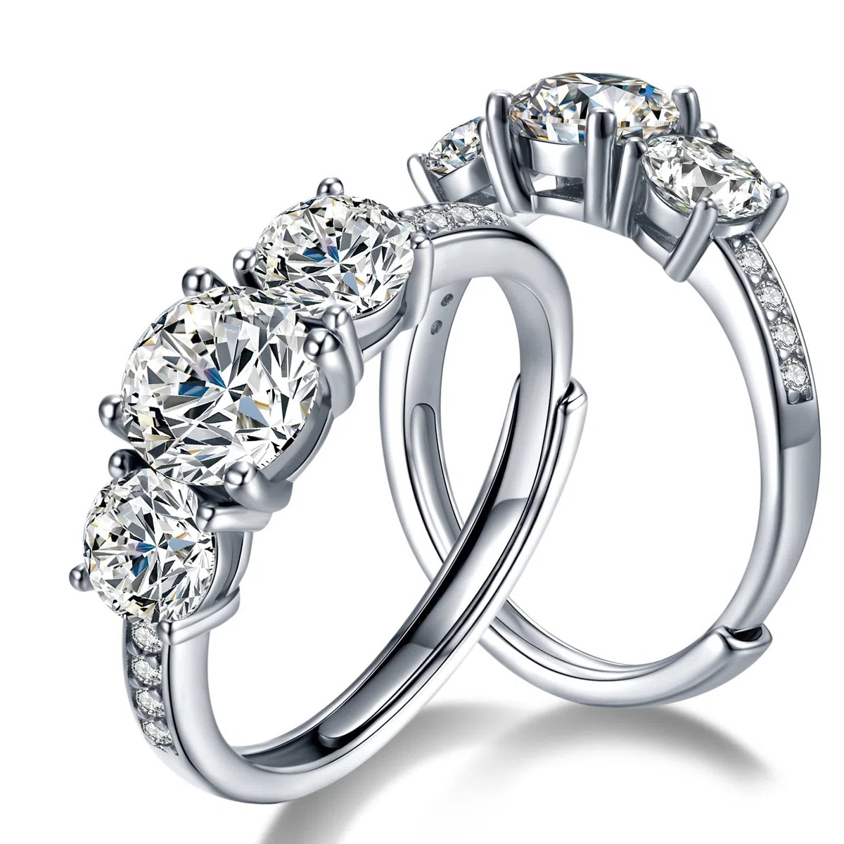 Anillo de compromiso ajustable de moissanita de 1 quilate de plata de ley 925 con solitario