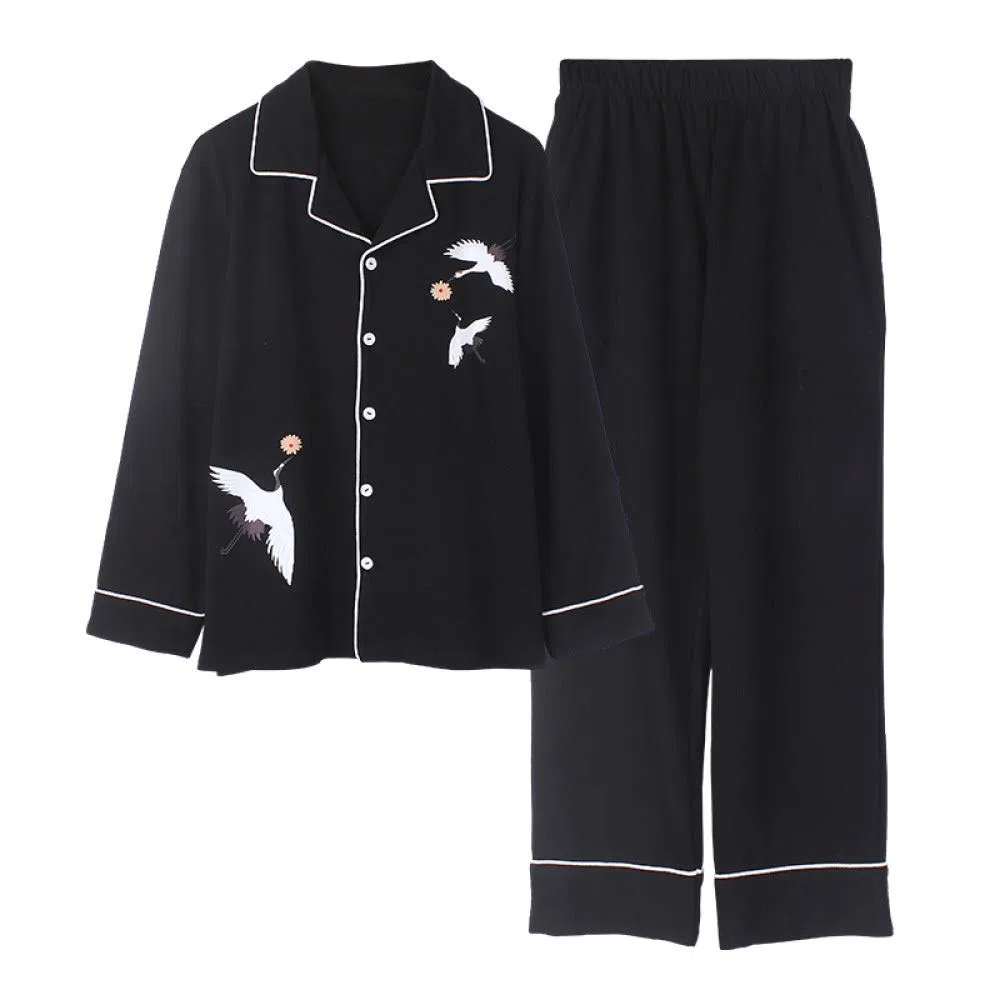 YUHOOE Conjunto De Pijamas De Mujer,Negro Sexy 2 Piezas Pijama De Algodón Ropa De Dormir con Botones De Invierno De Manga Larga Y Bottom Pjs Set Nightwear Lounge Sets Loungewear,Negro,XXL