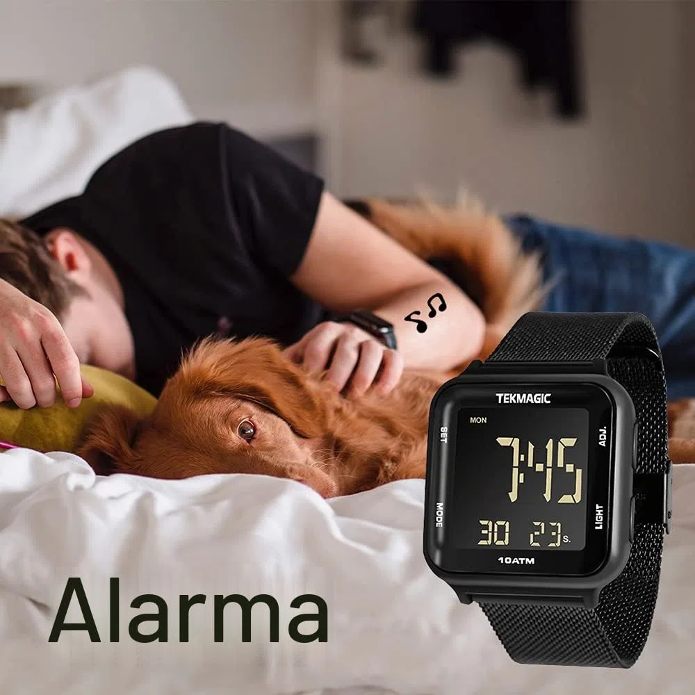 Reloj Natación Sumergible Hombre Impermeable 100 Metros con Banda de Acero Inoxidable, Despertador, Cronometro, Hora Dual, Calendario, Formato de 12 o 24 Horas