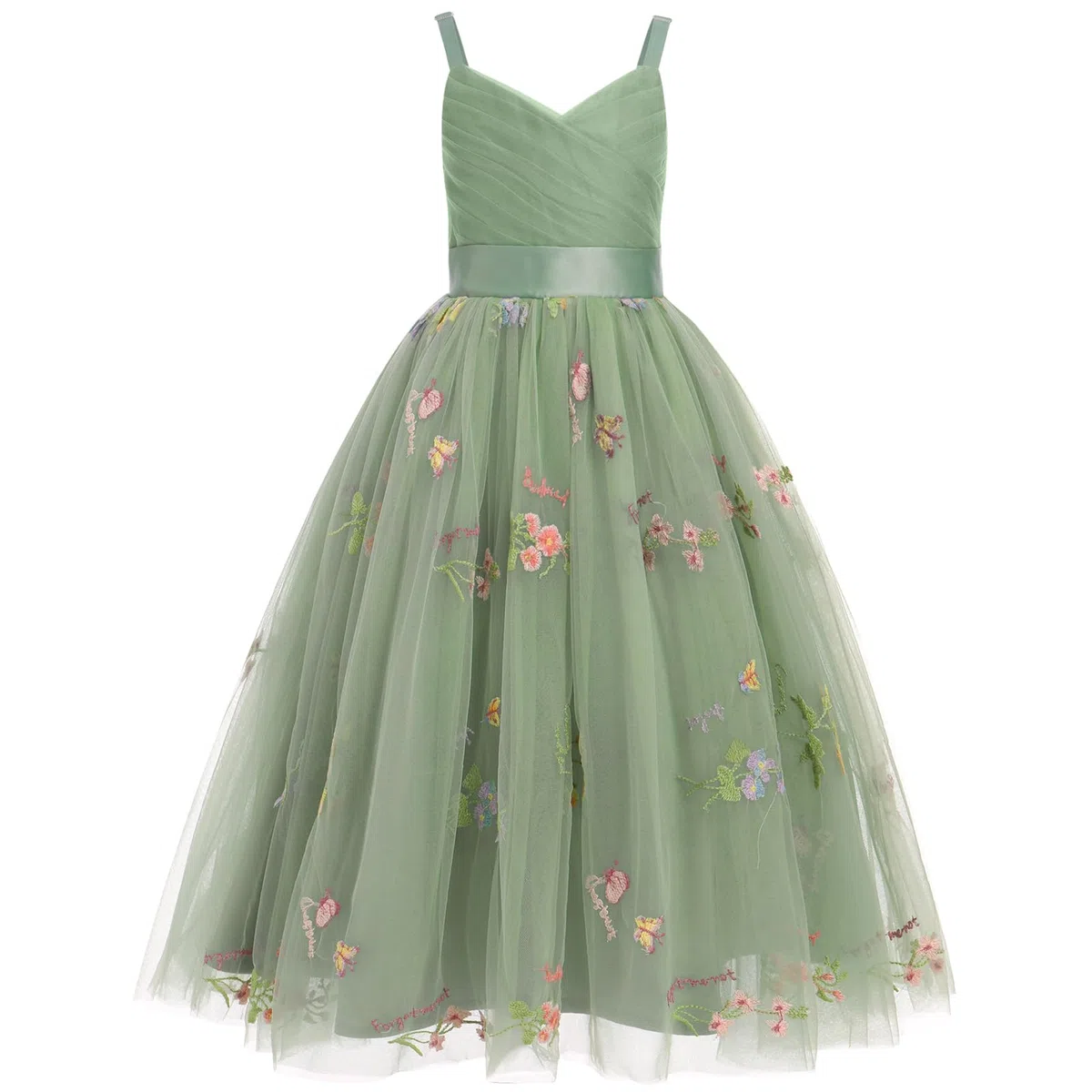 OMEWEE Vestido de niña de flores, vestido de fiesta para niña, sin mangas, tirantes delgados, cuello en V, tul, vestido de princesa, vestido de fiesta, boda, dama de honor