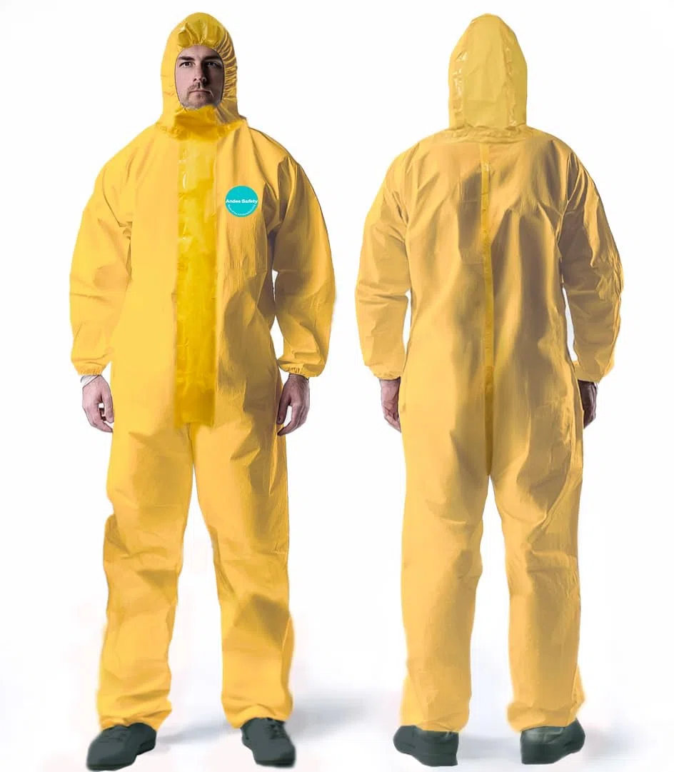 Andes Safety Overol de poliéster resistente con capucha y puños elásticos, amarillo, traje de trabajo de protección química
