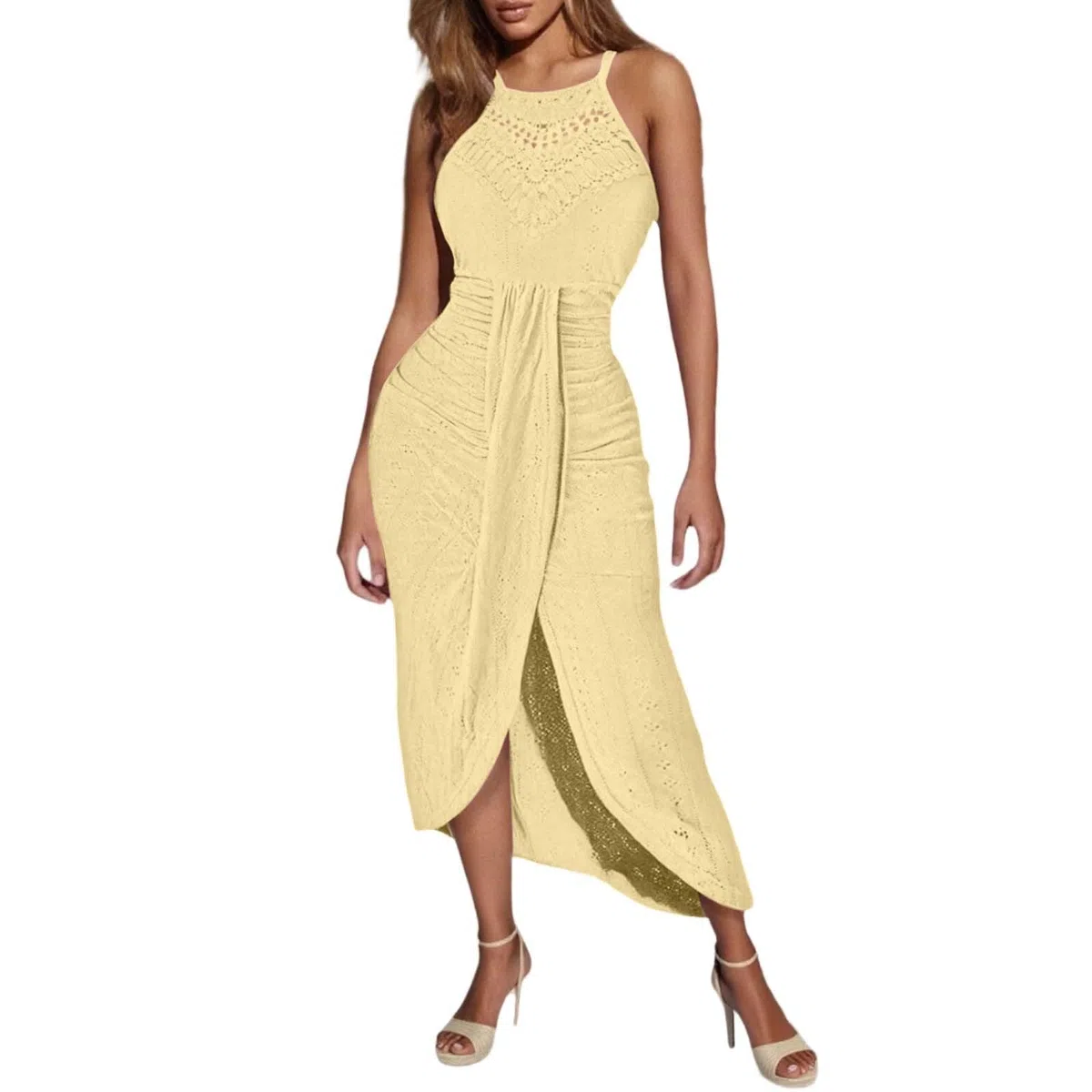 Vestido Casual De Verano for Mujer, Sin Mangas, Ahuecado, Espalda, Tirantes, Corbata, Abertura Lateral, Cómodo, Transpirable, Fluido, Fiesta, Uso Diario