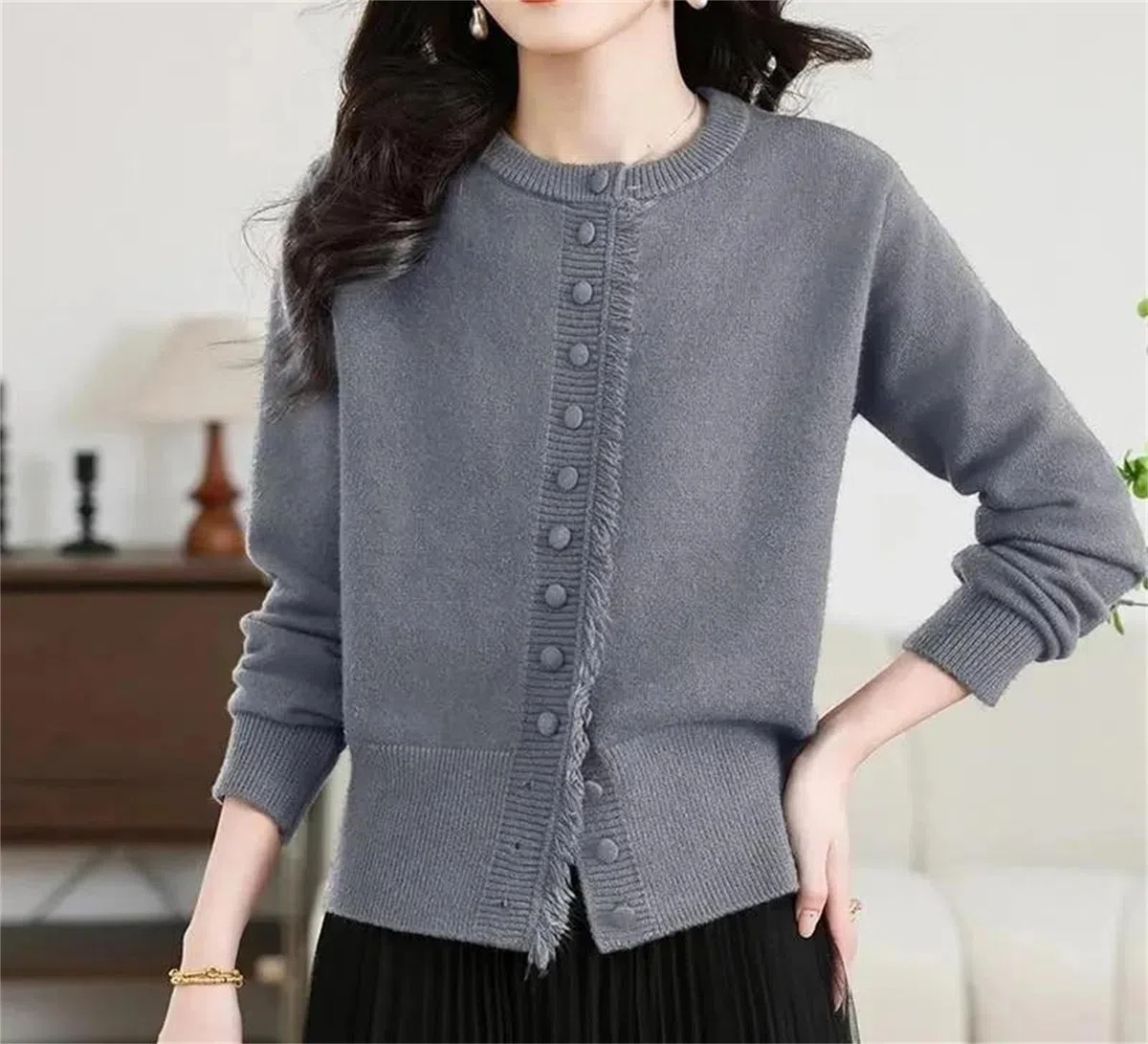 Suéteres tipo cárdigan para mujer, con borlas, cuello redondo, botones, holgados, de punto, para otoño e invierno, chaquetas casuales de manga larga