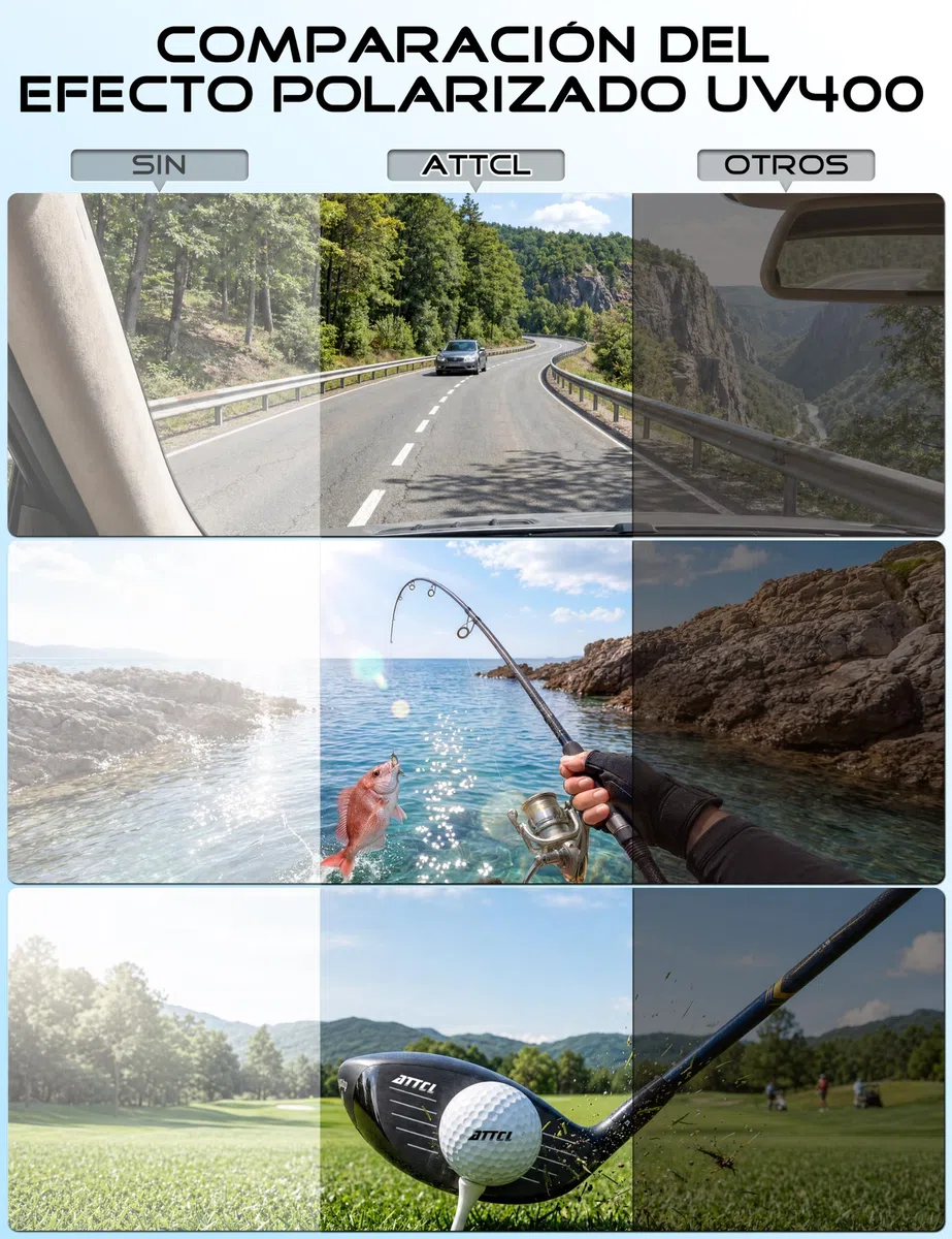 ATTCL Lentes de sol polarizados para pesca: lentes de policarbonato TR90 irrompibles, ligeros, protección UV400, segura para conducir, golf y deportes