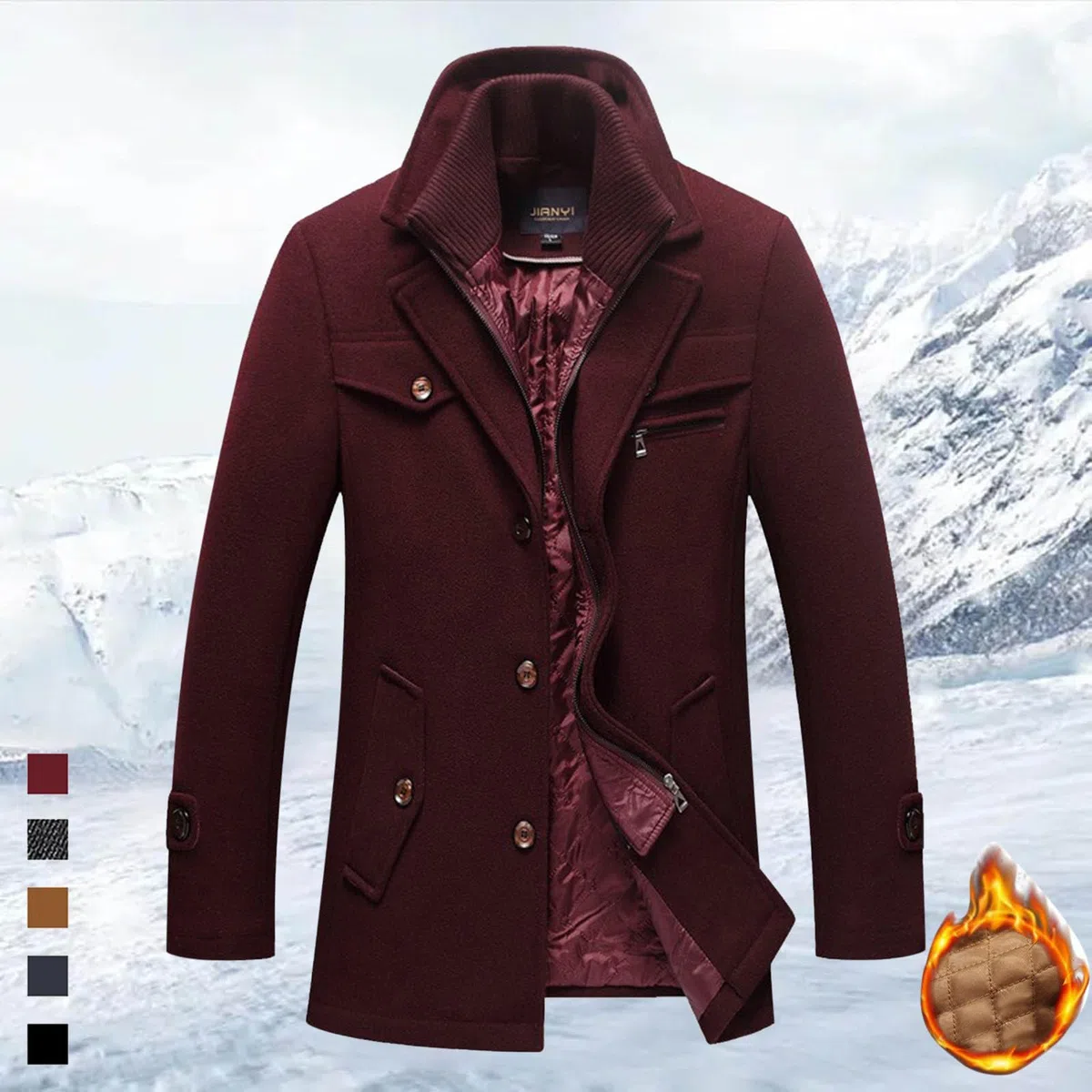 Chaquetas Hombre Cremallera Abrigo Hombre Invierno Cómodo Medio Largo De Lana De Doble Cuello Y Cierre Claro Para Hombre
