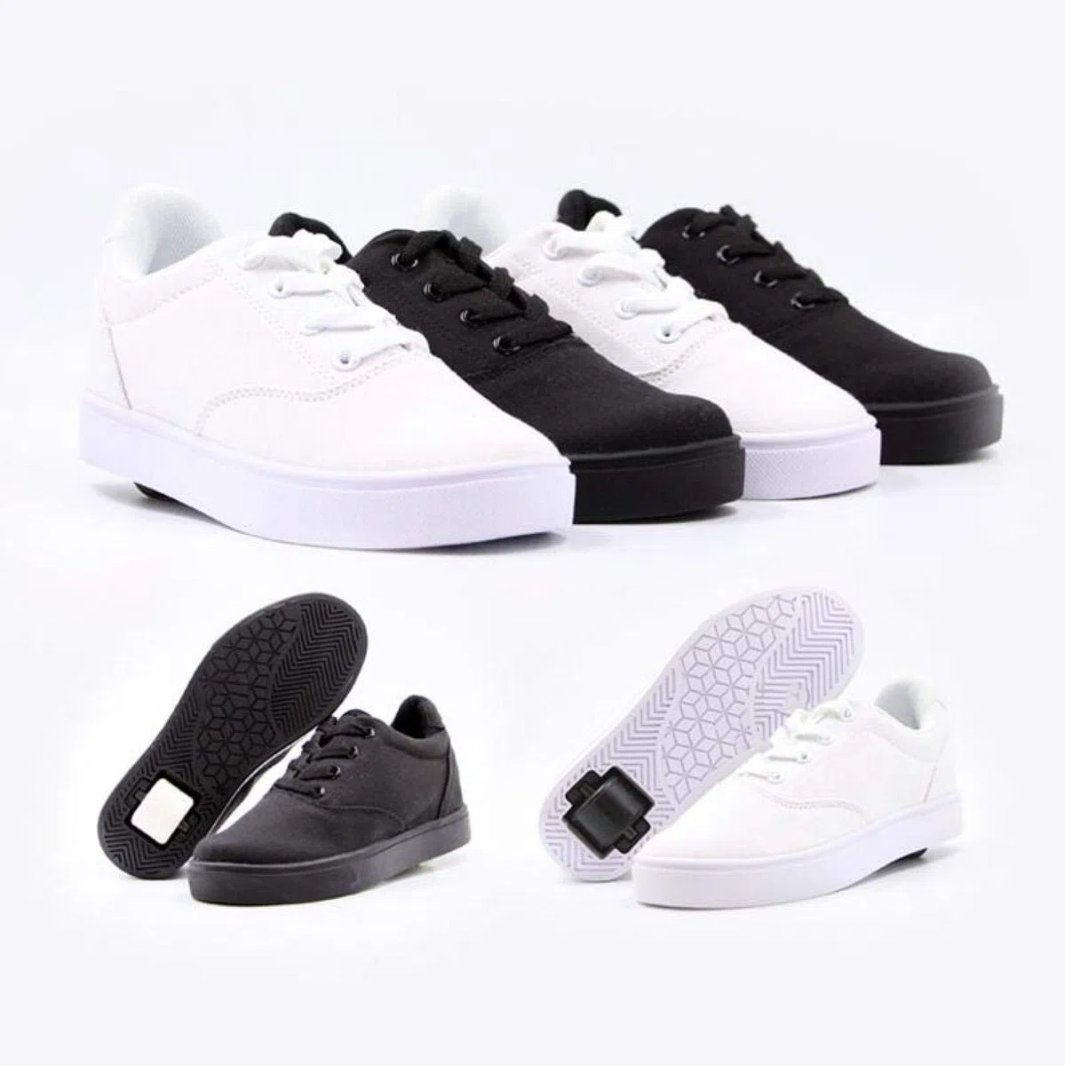 qmj Zapatillas Ruedas Zapatos De Lona con Rueda Zapatillas para Skateboard Calzado Deportivo Al Aire Libre,White-EU43